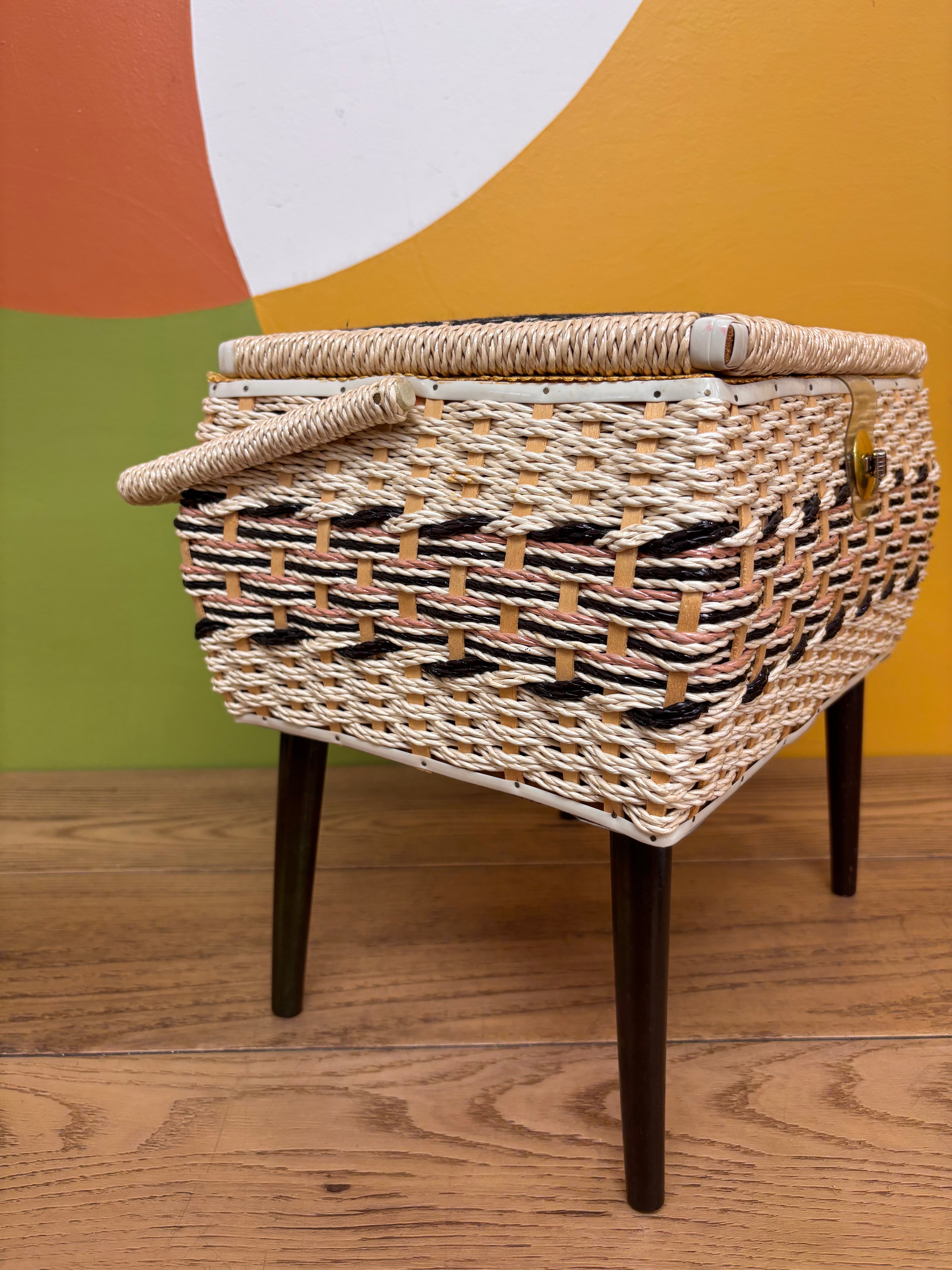 Wicker Fabric Tapestry Sewing Basket
