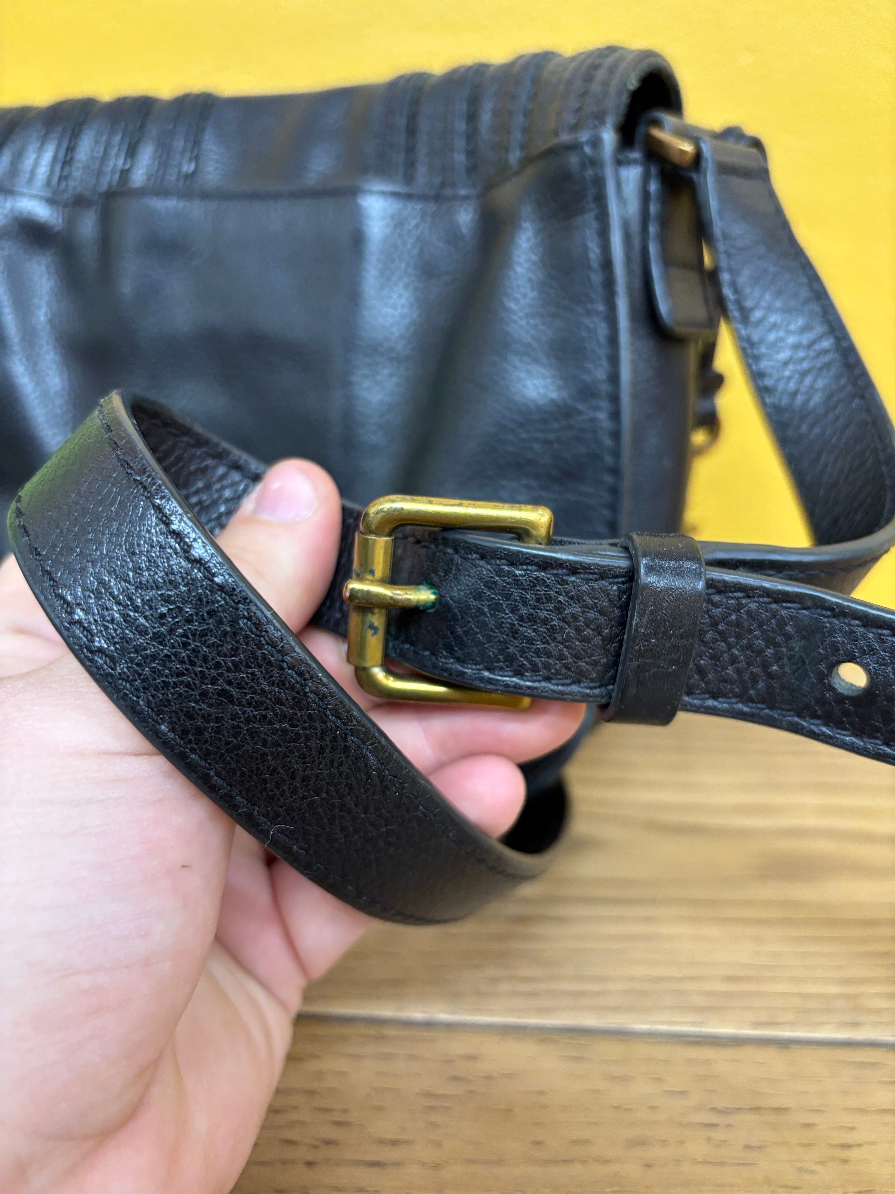 Black Fossil Saddle Crossbody Bag