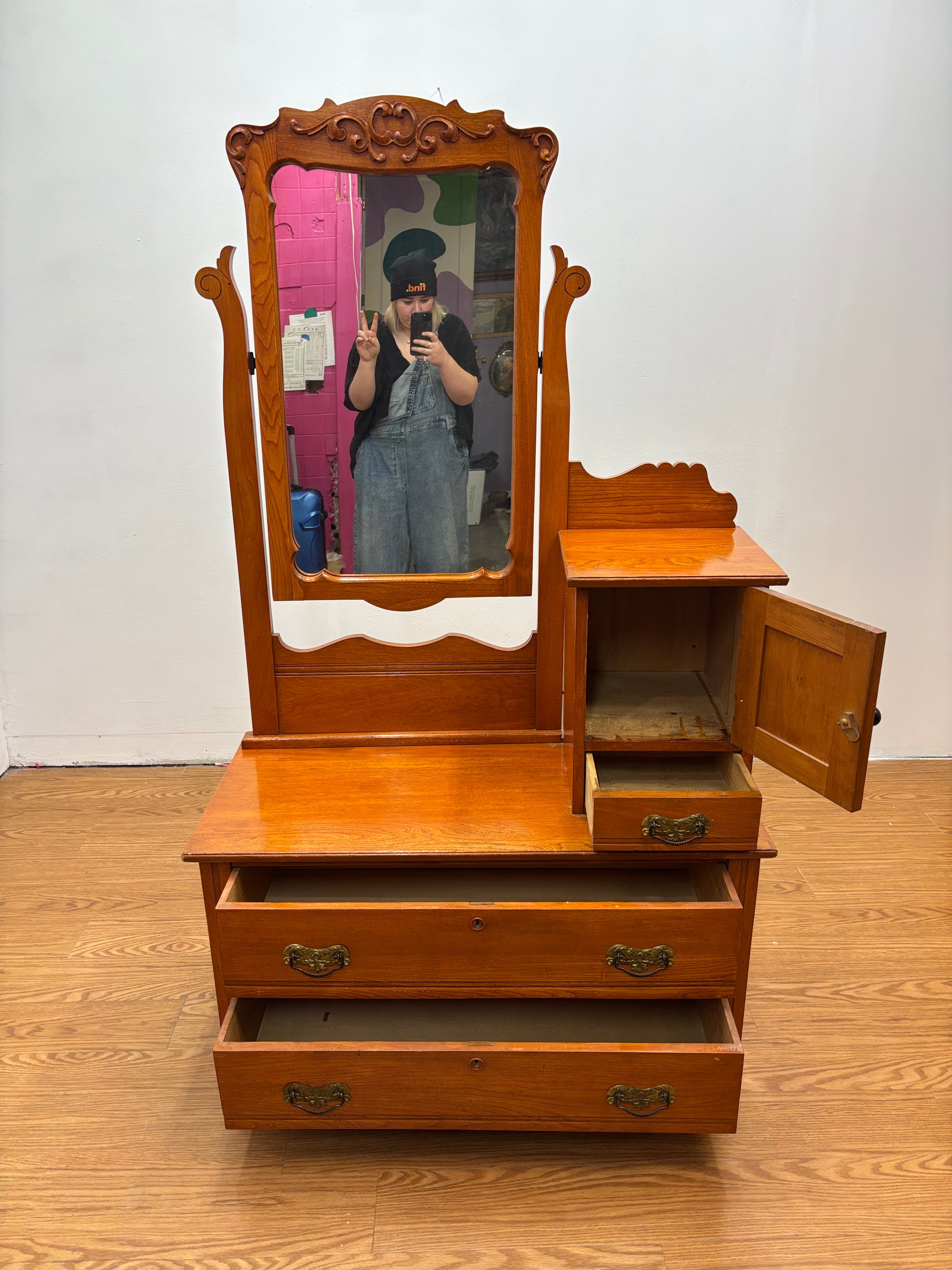 Wood Dresser with Mirror