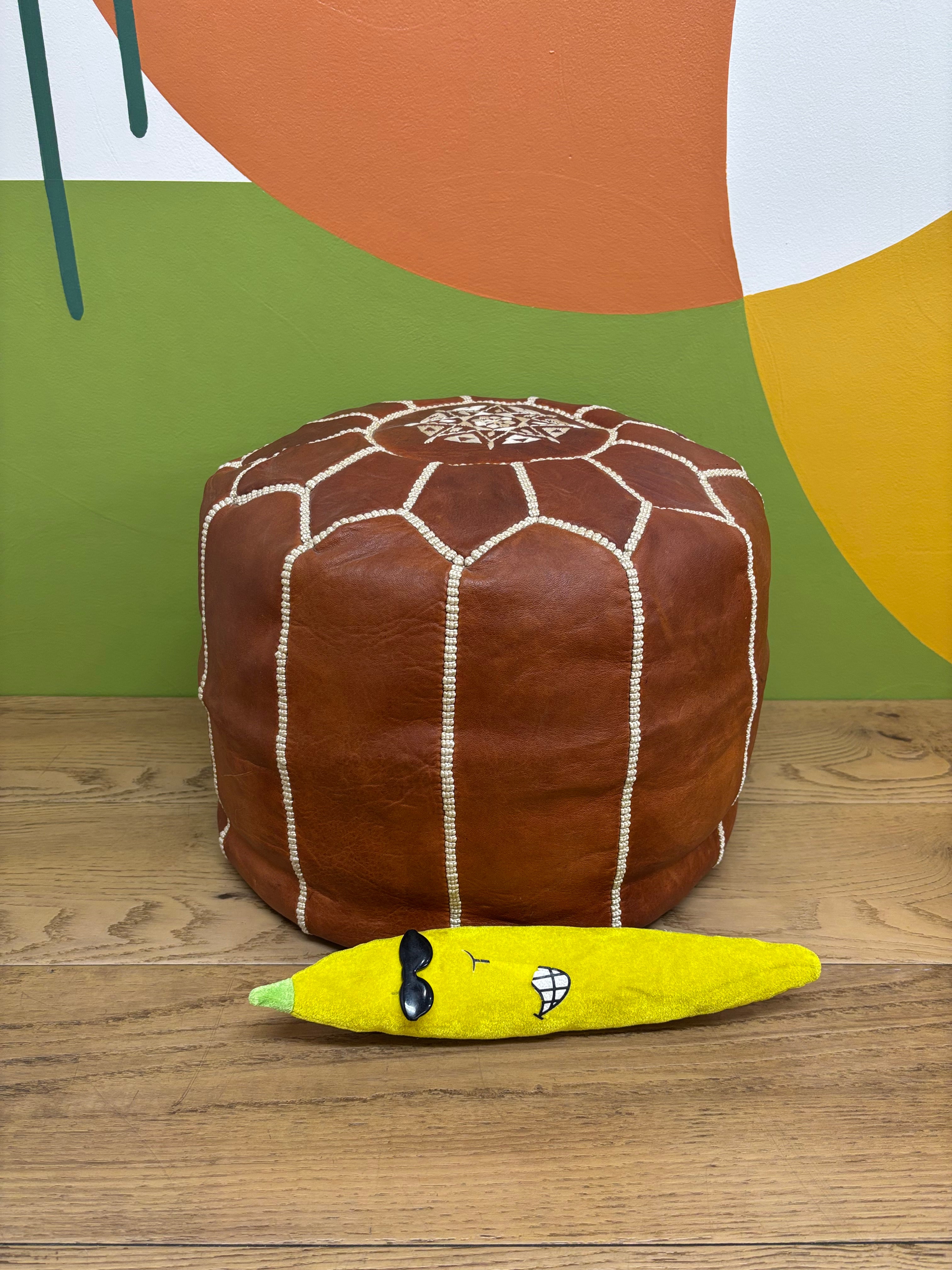 Small Brown Pleather Pouf