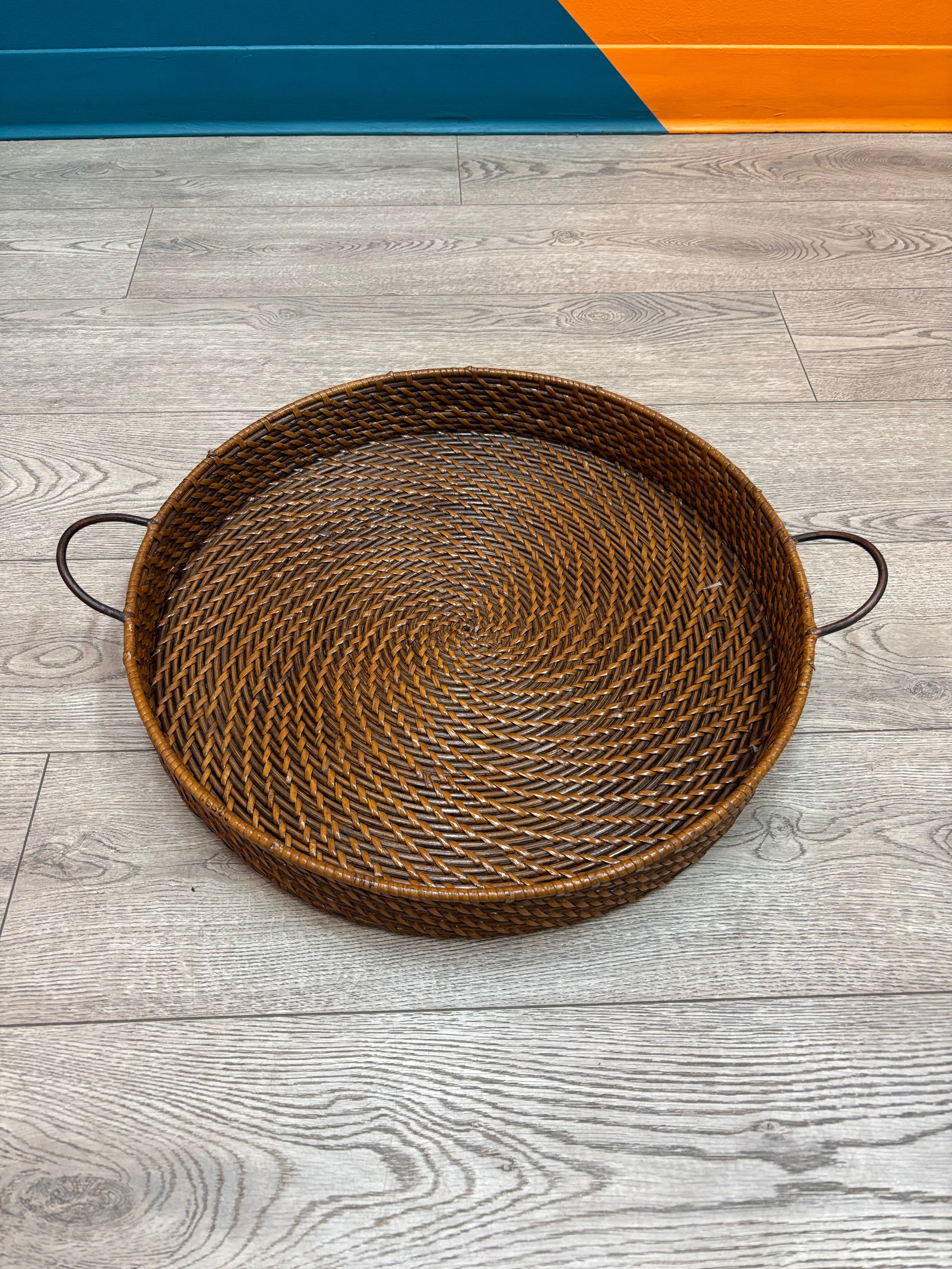 Large Round Wicker Tray