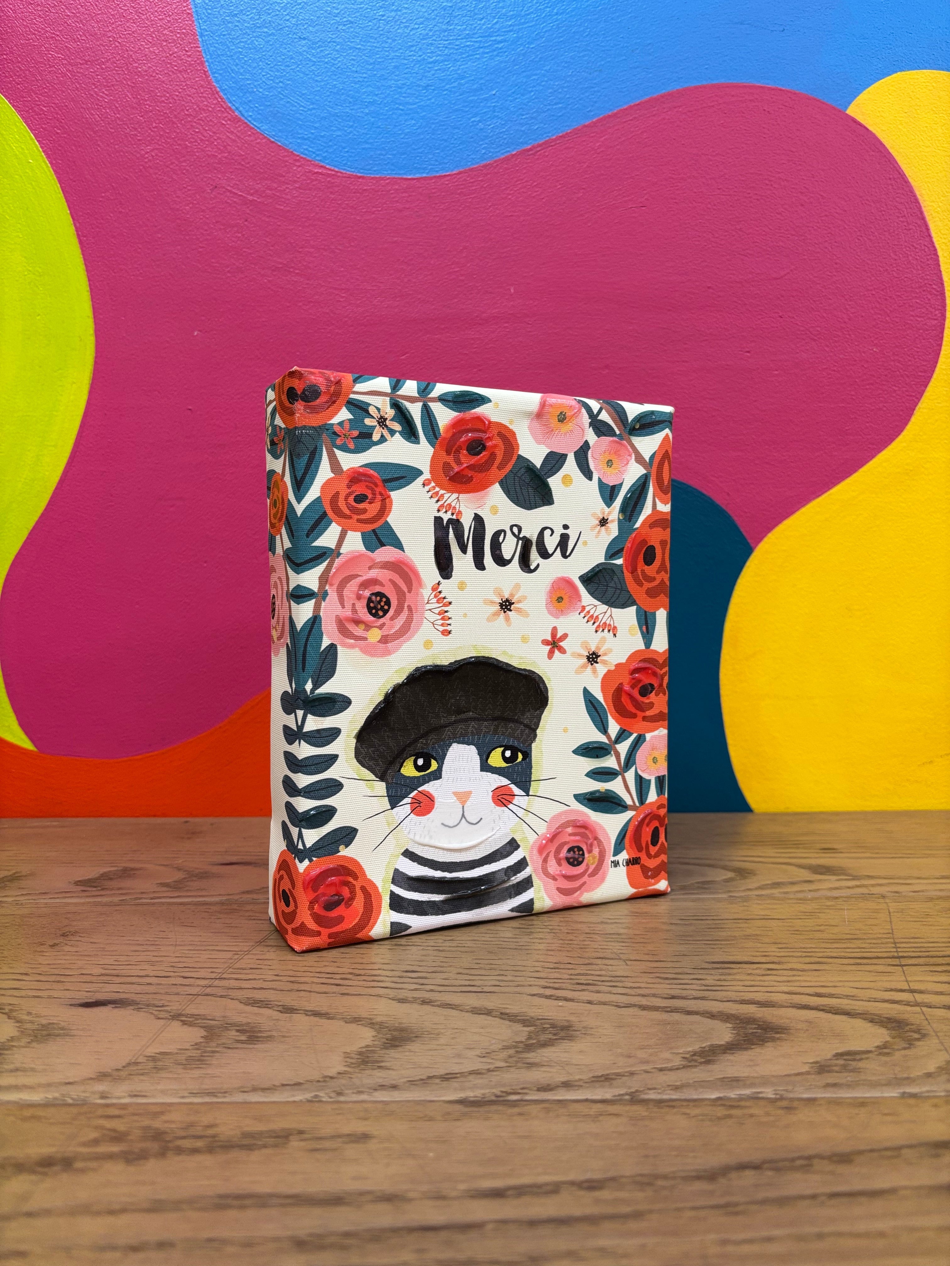 Small "Merci" Cat Canvas (Mia Charro)