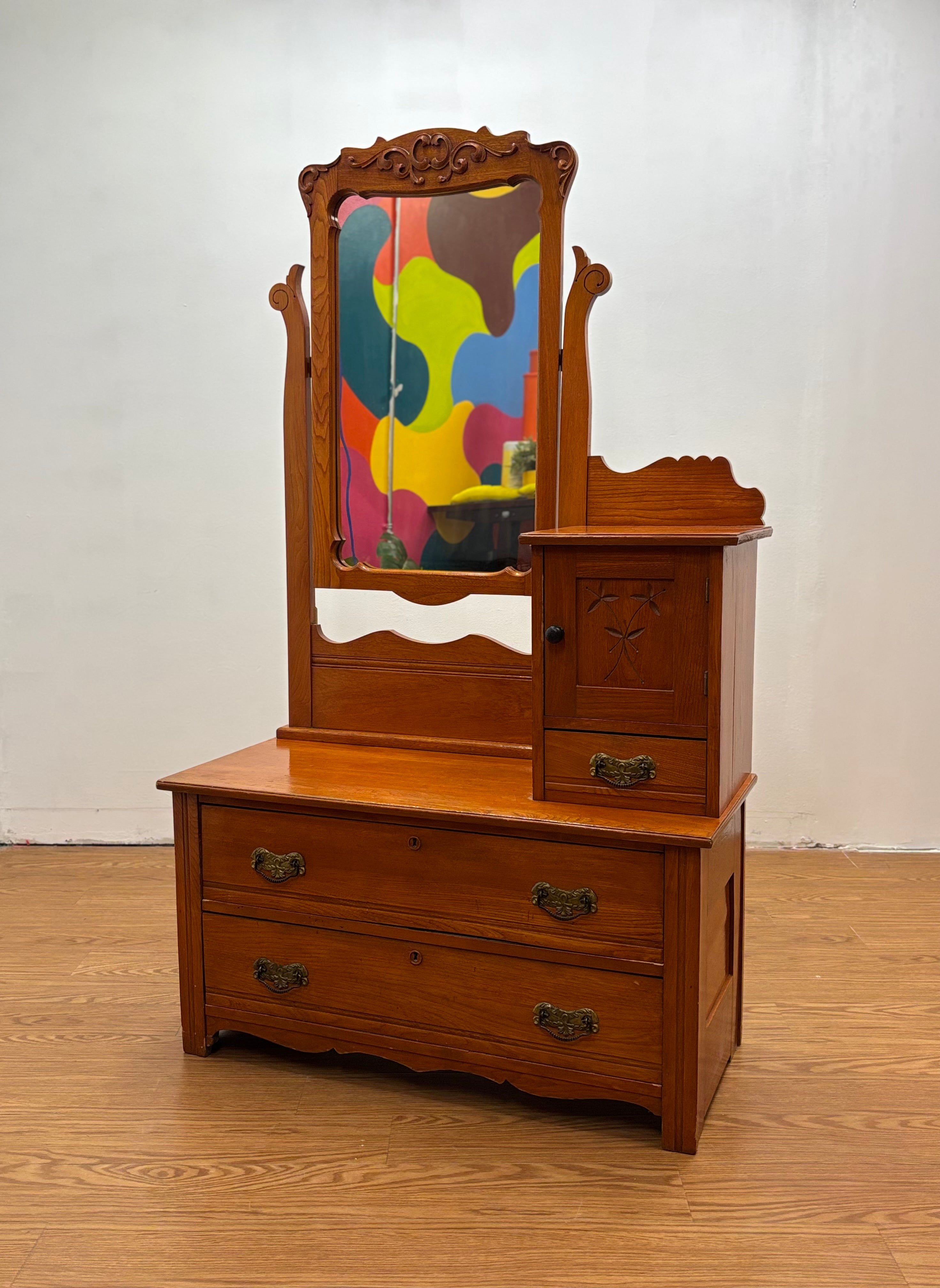 Wood Dresser with Mirror