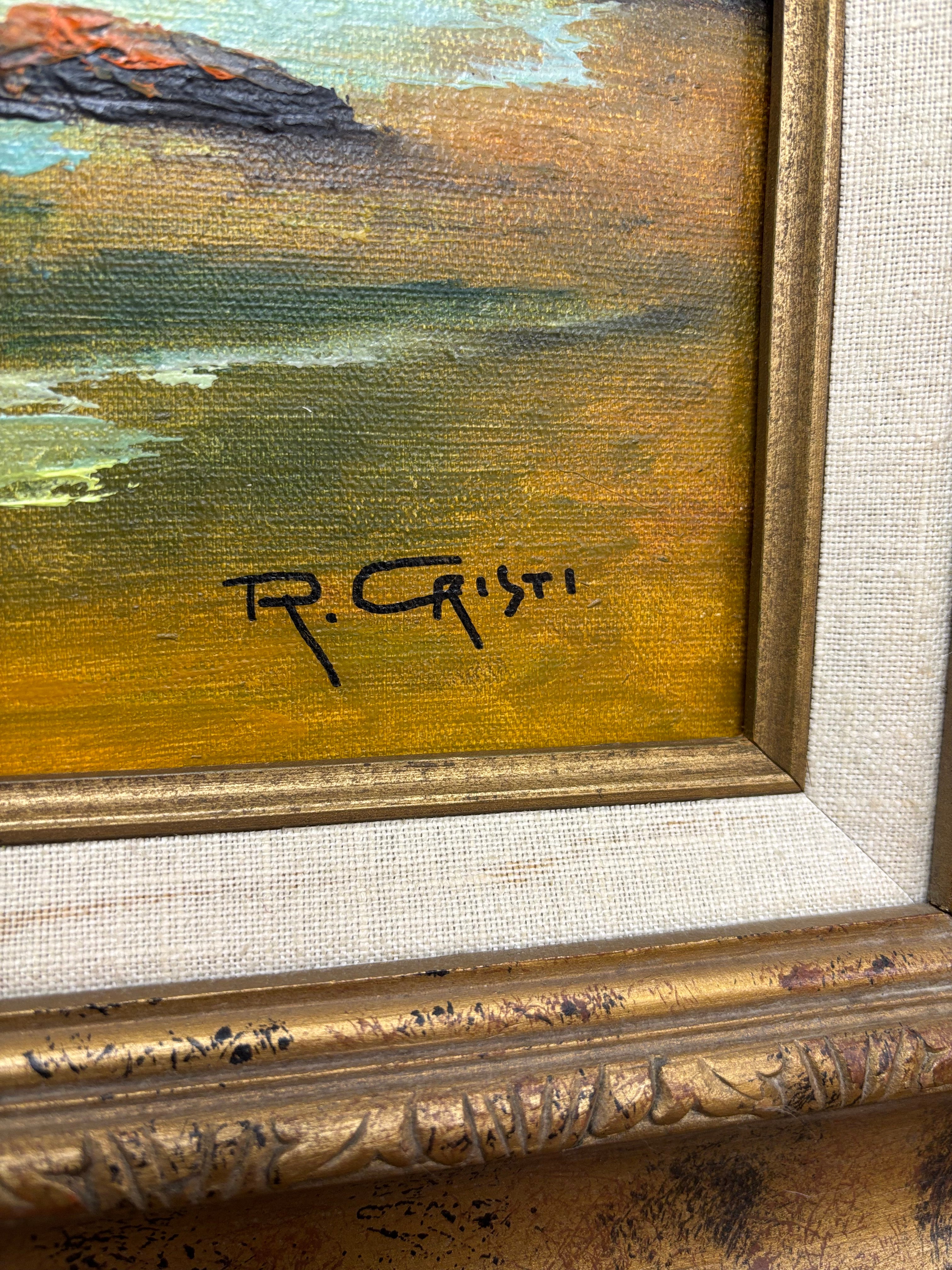 Framed Oil Painting “Sunset Beach” by R. Cristi.