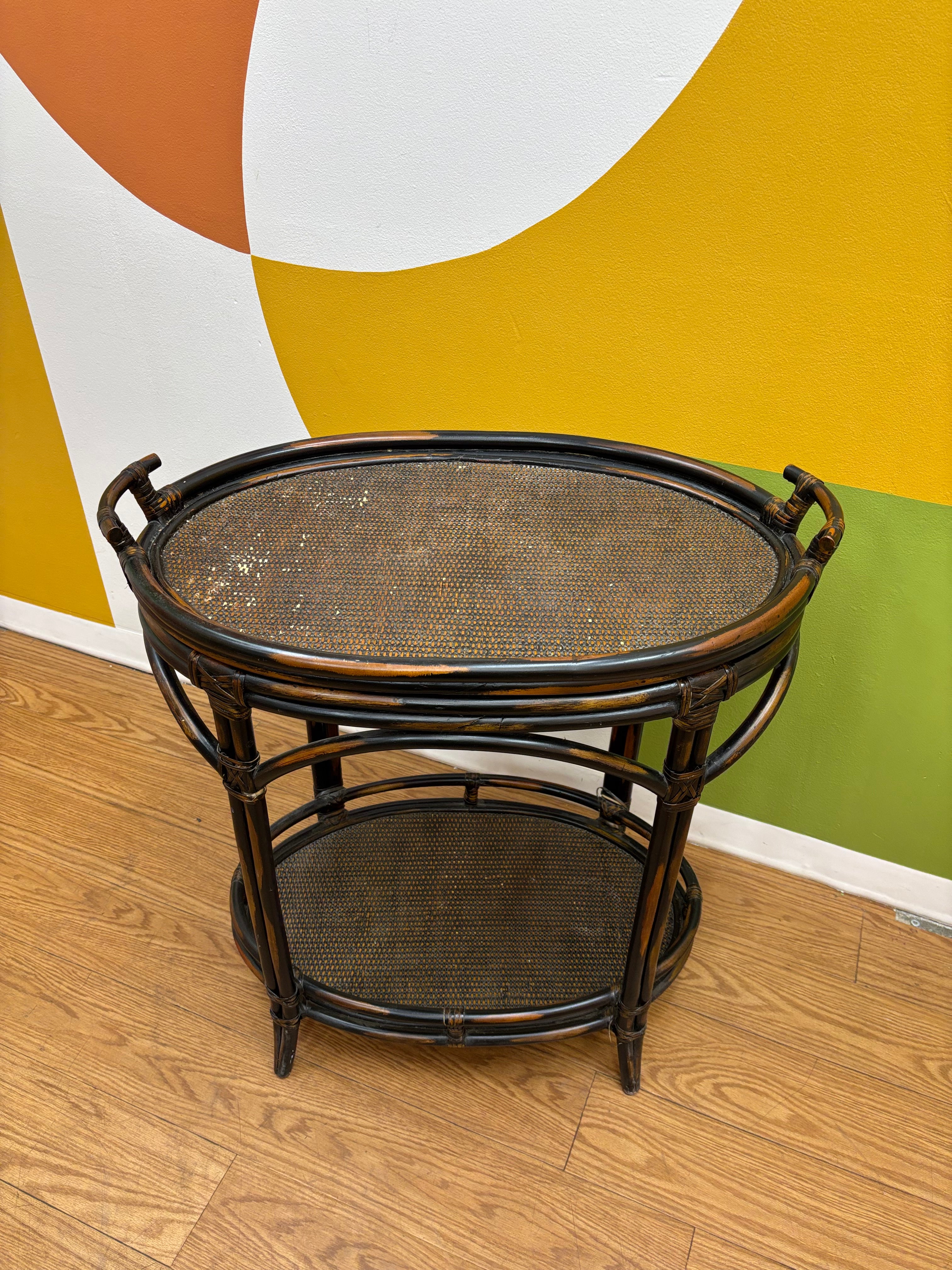 Rattan Two Tier Tray Table