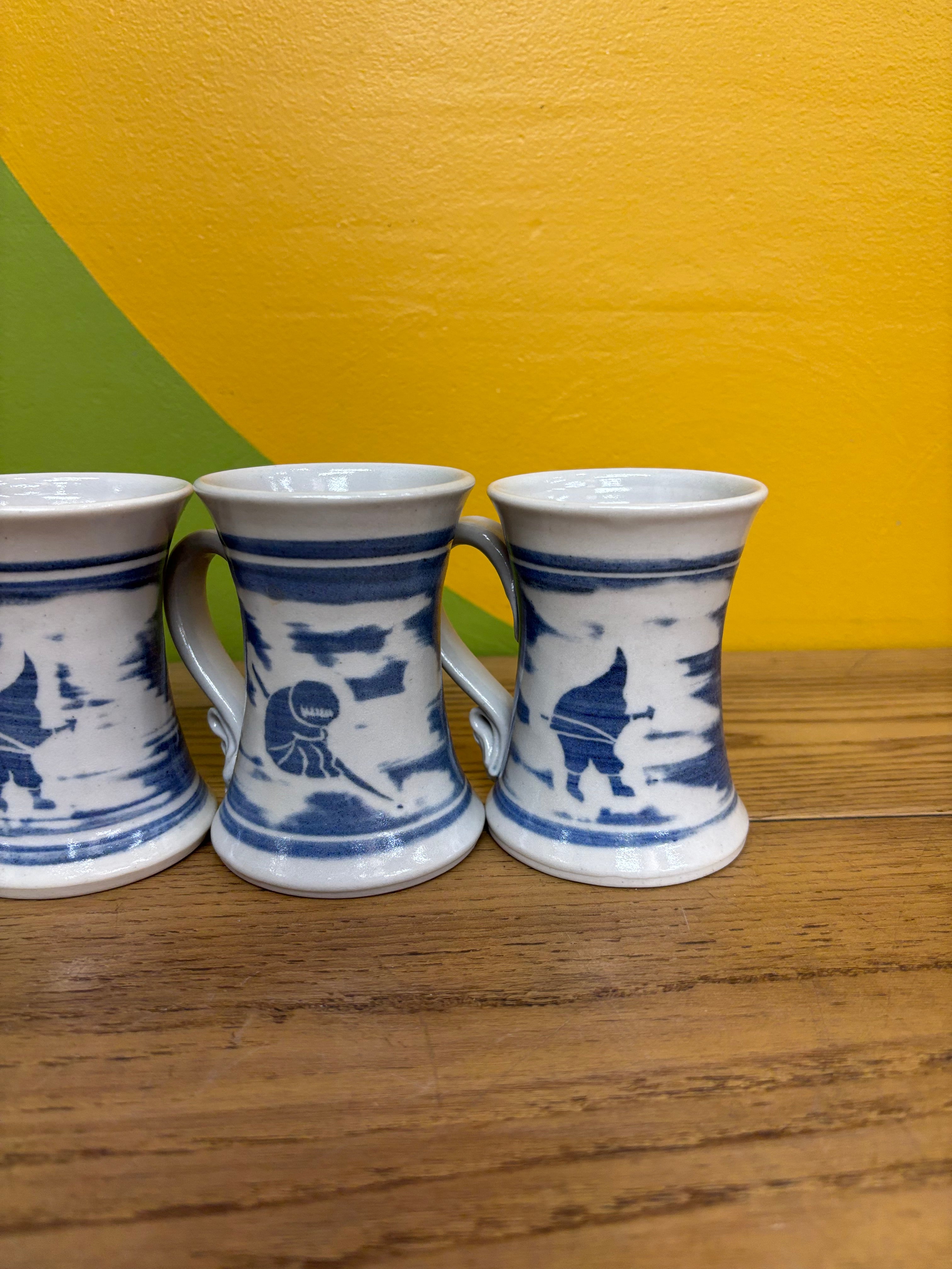 (4) Blue & White Mugs