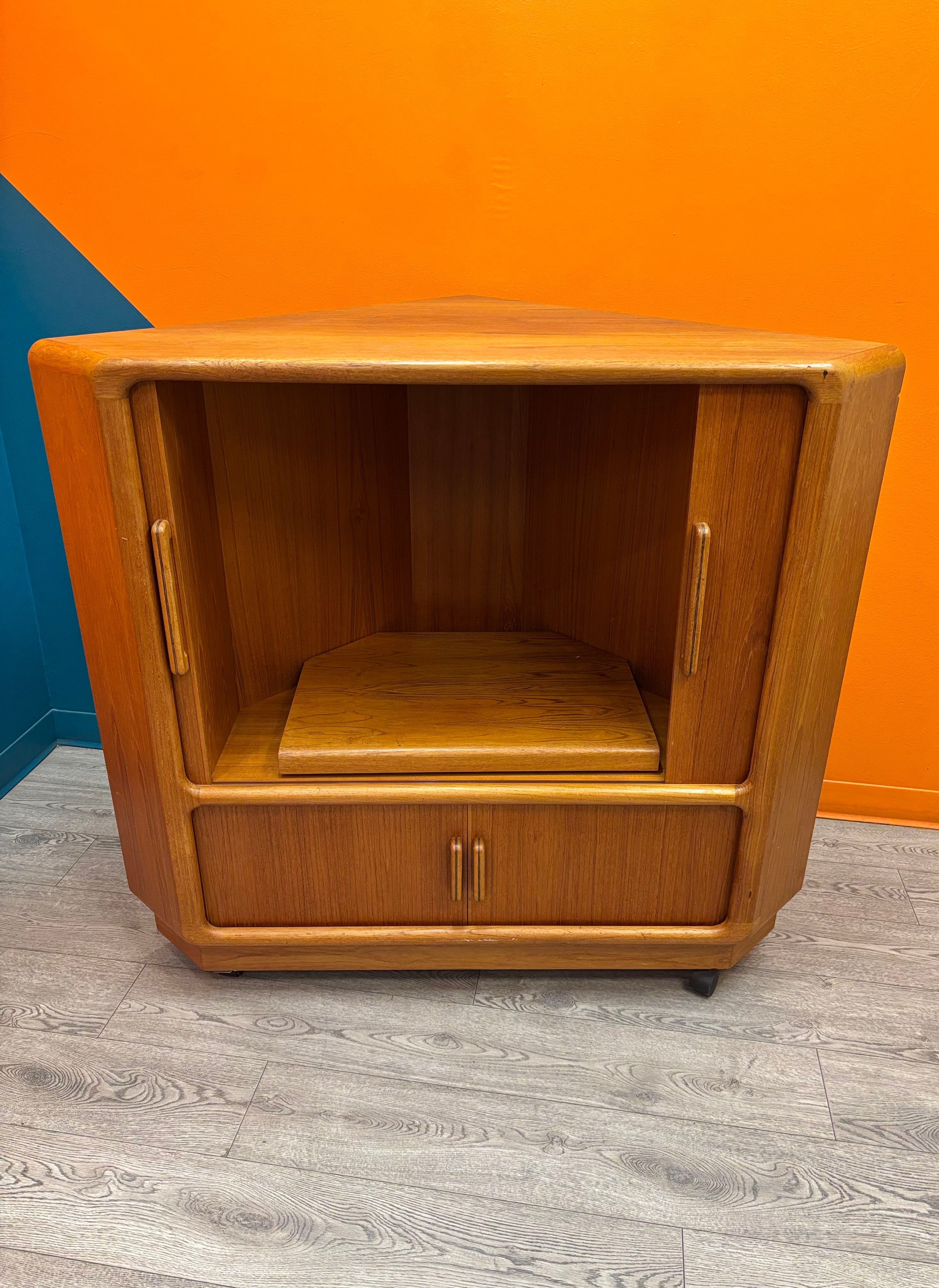 Rolling Wood Corner TV Cabinet