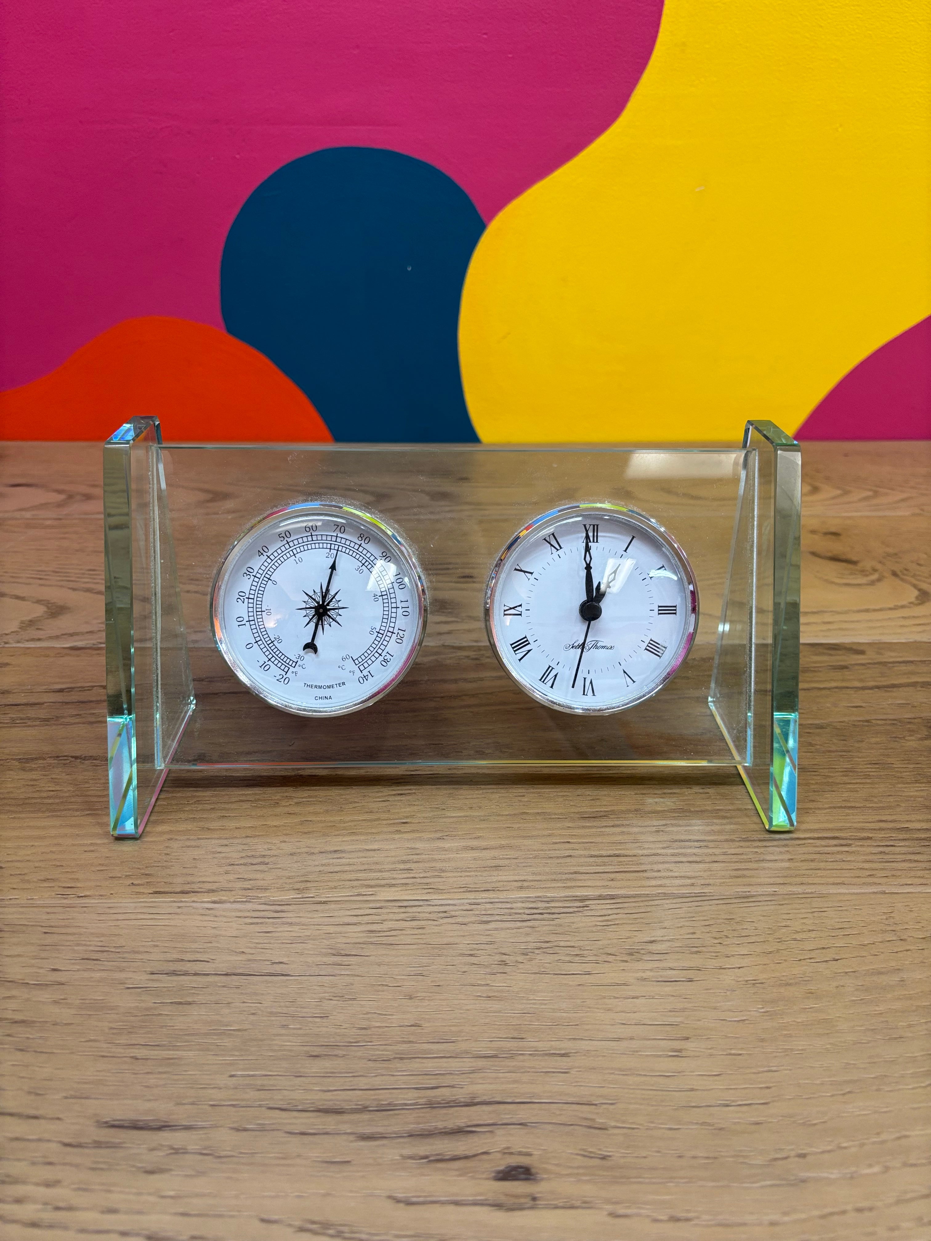 Glass Desktop Clock & Thermometer