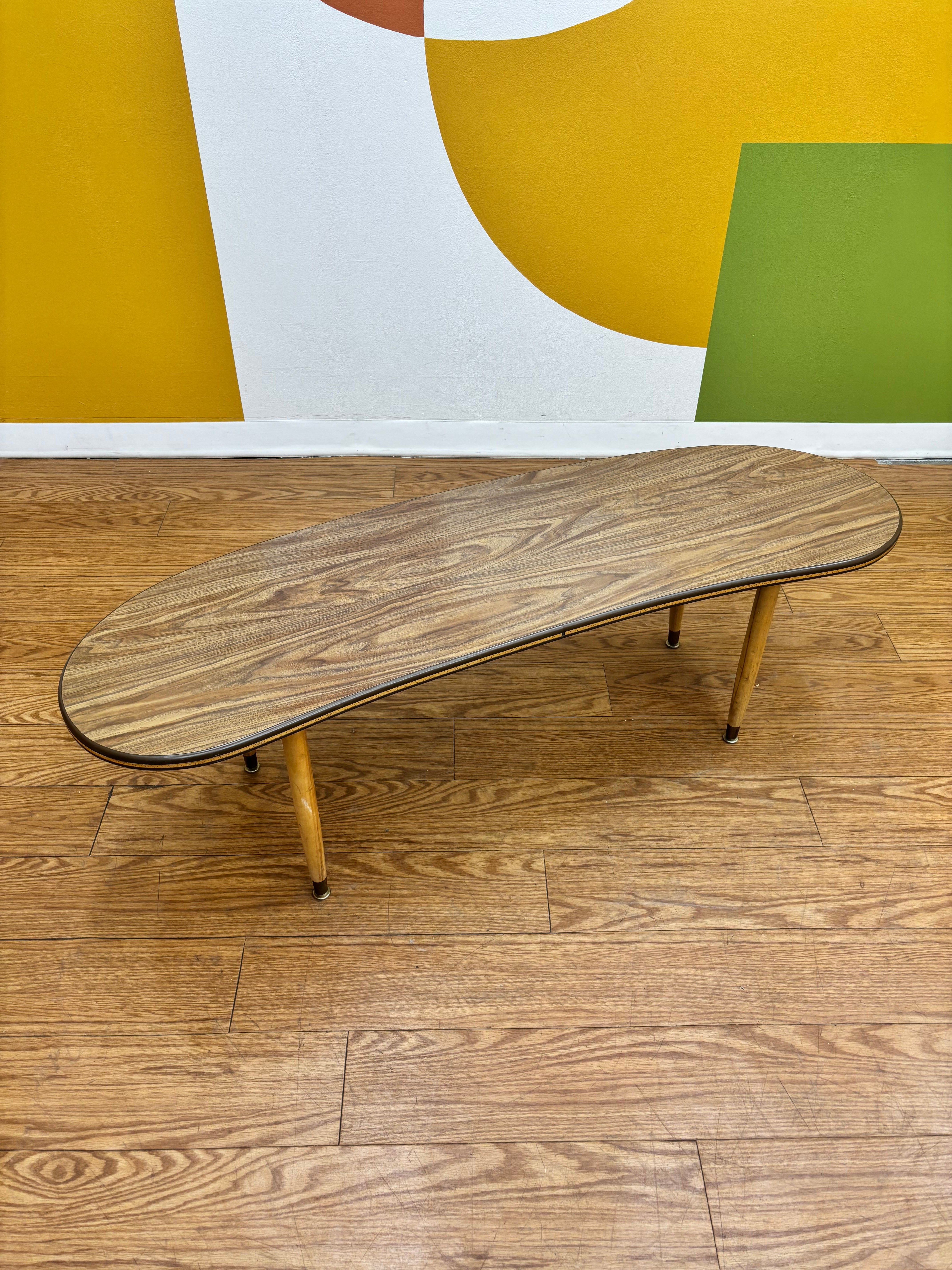 Wood Kidney-Shaped Coffee Table