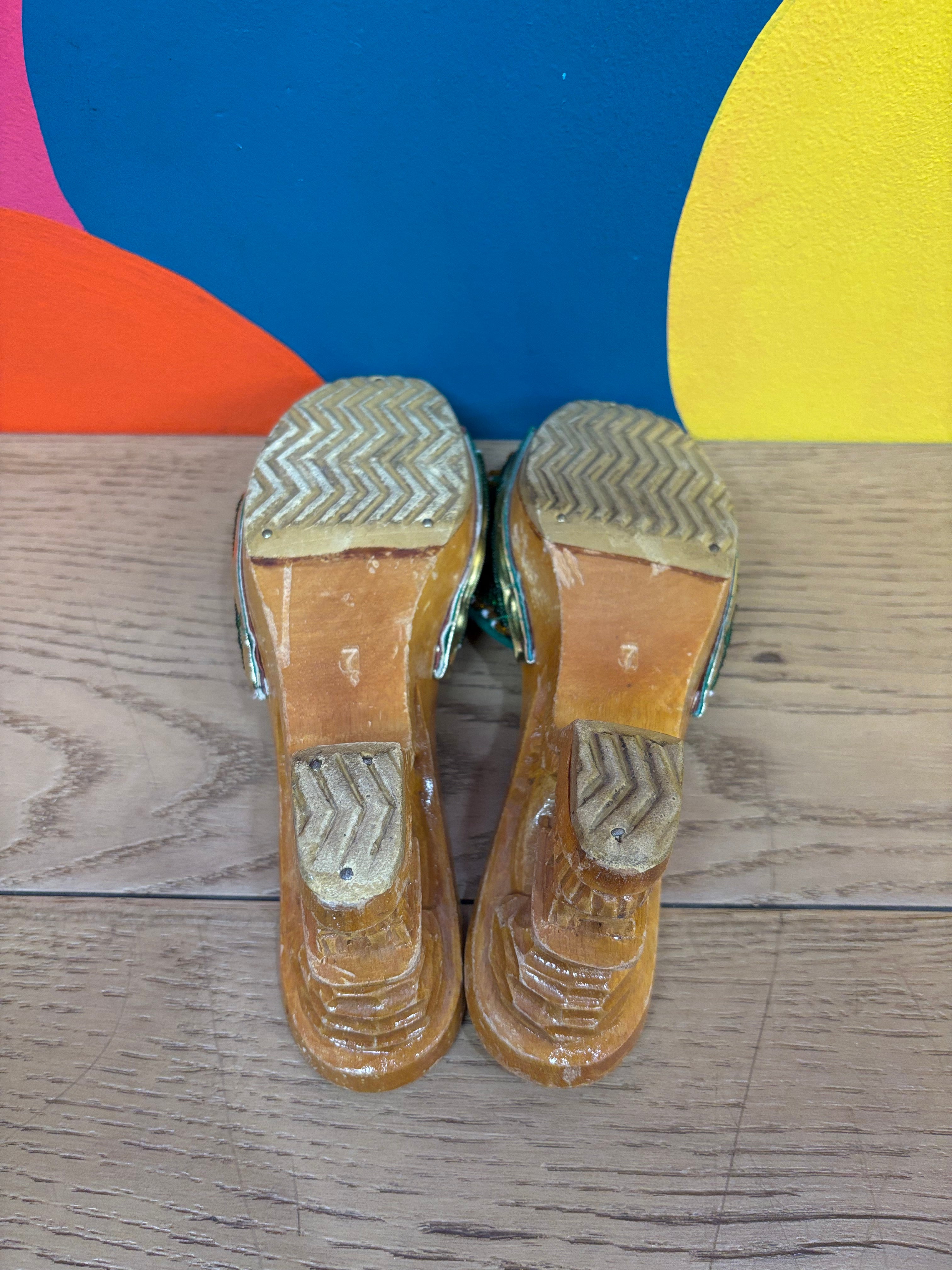 Wood Carved Sandals - Size 7