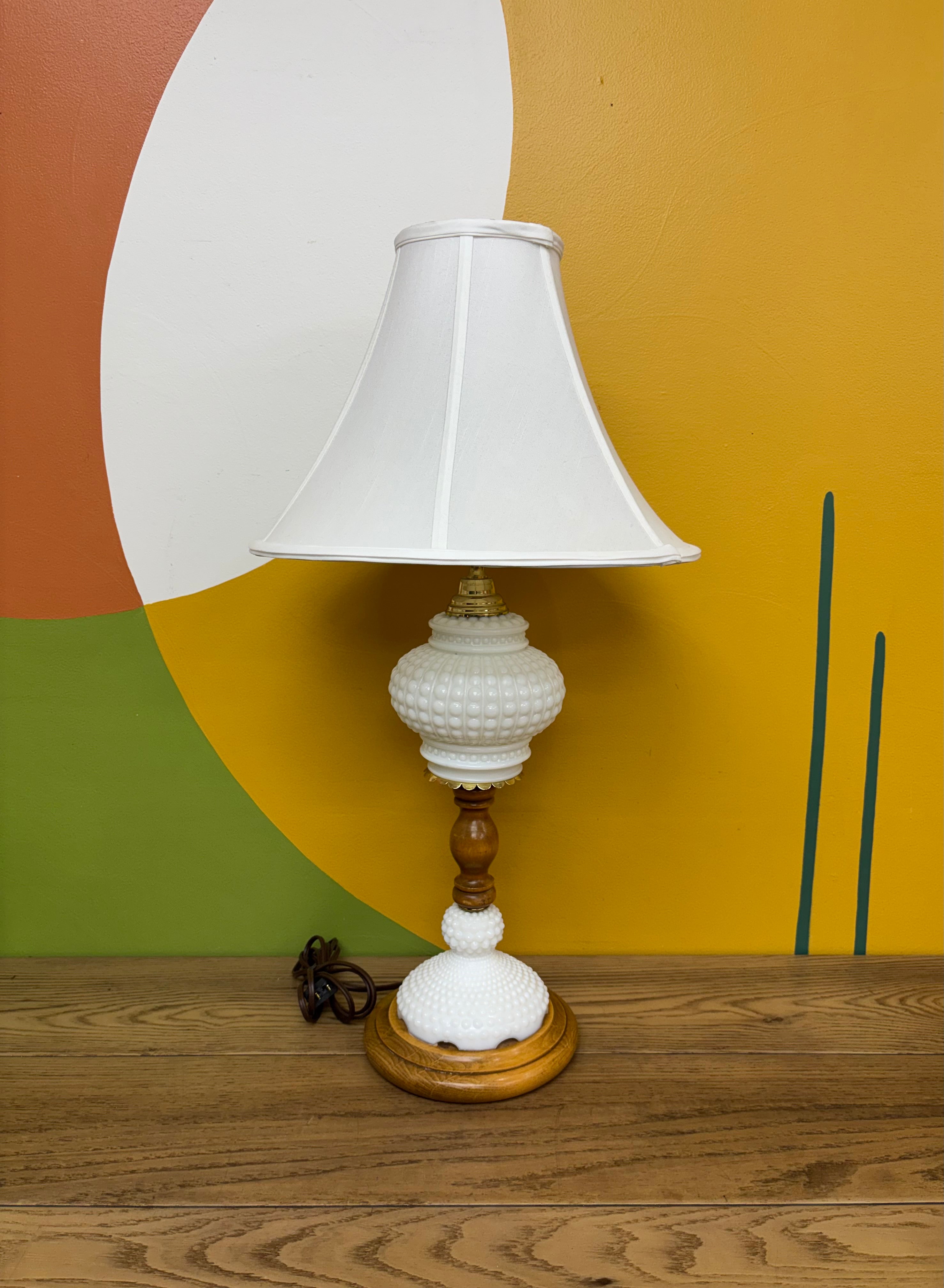 Hobnail Milk Glass Table Lamp