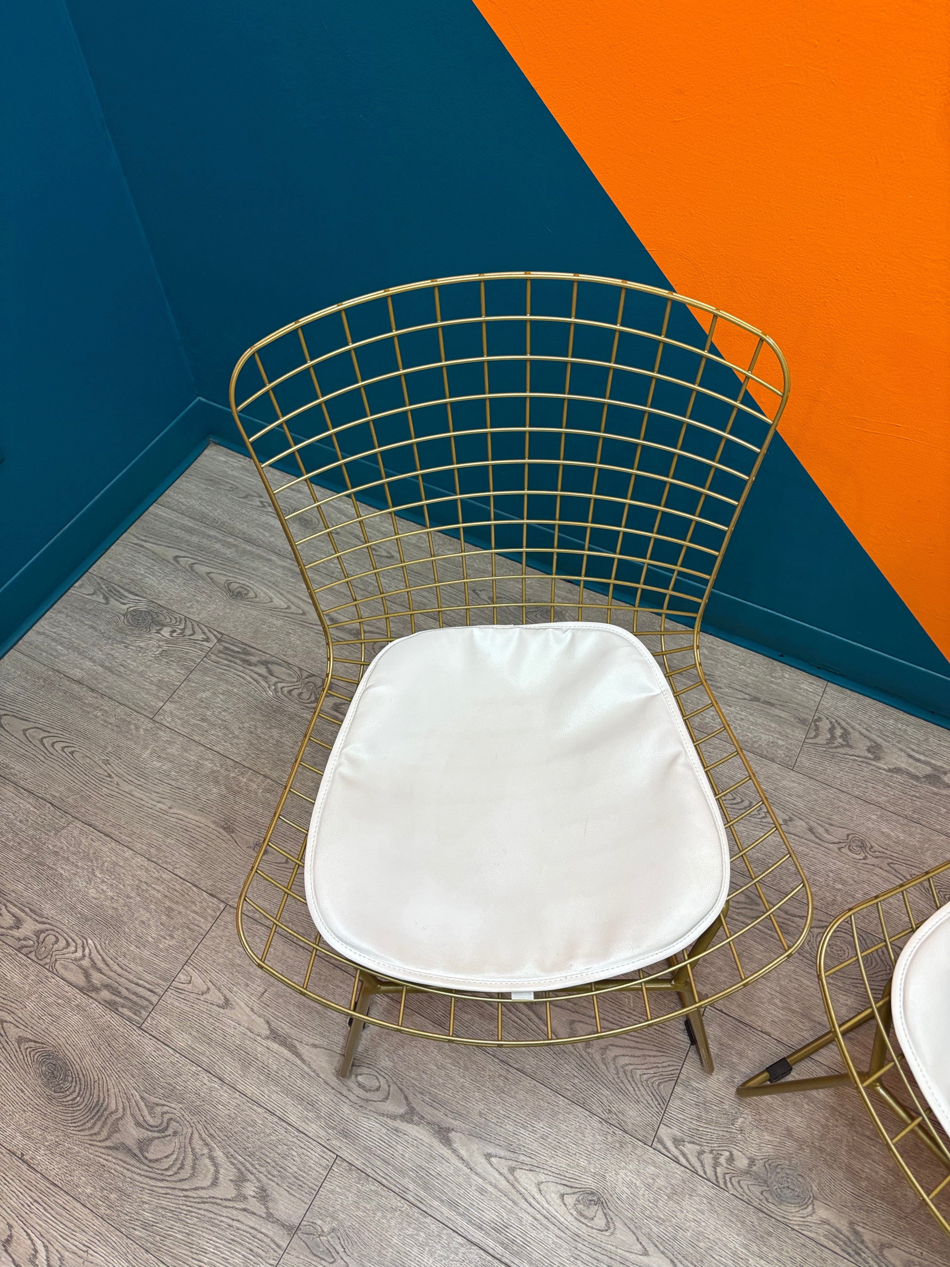 Gold Mesh Dining Chairs with Cushions (2)