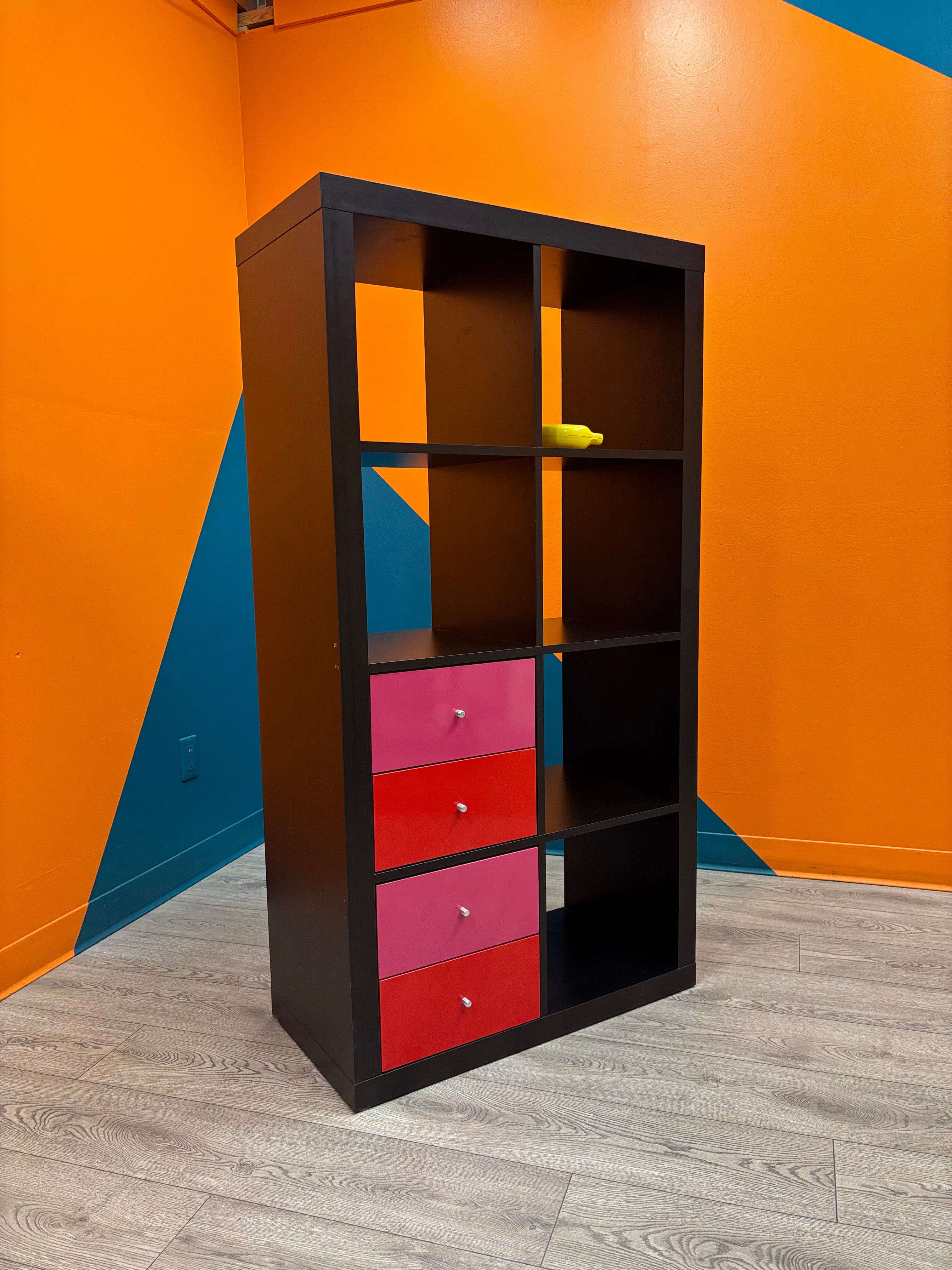 Kallax Shelves with Red & Pink Drawers