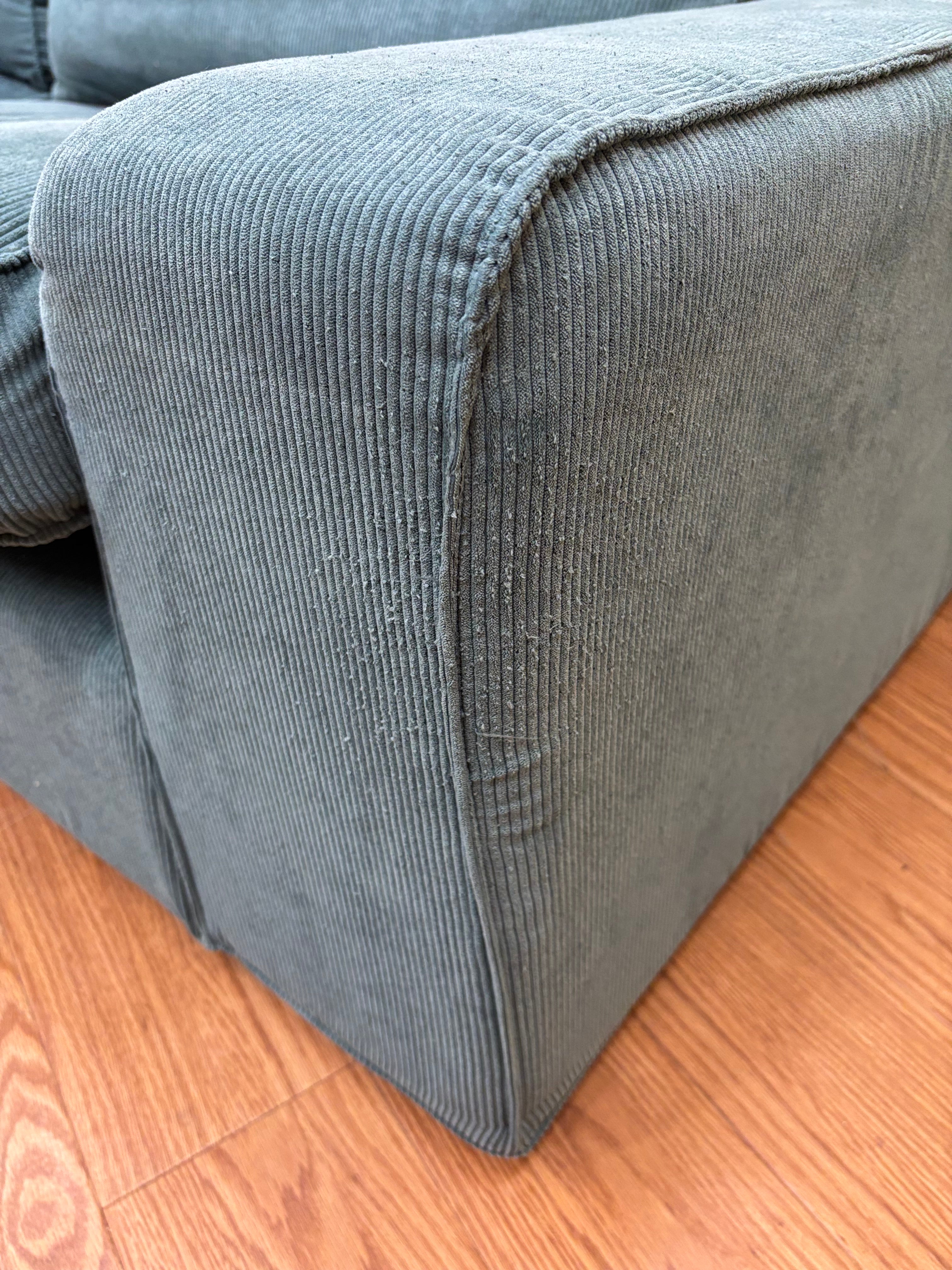 Teal Fabric Loveseat with Ottoman