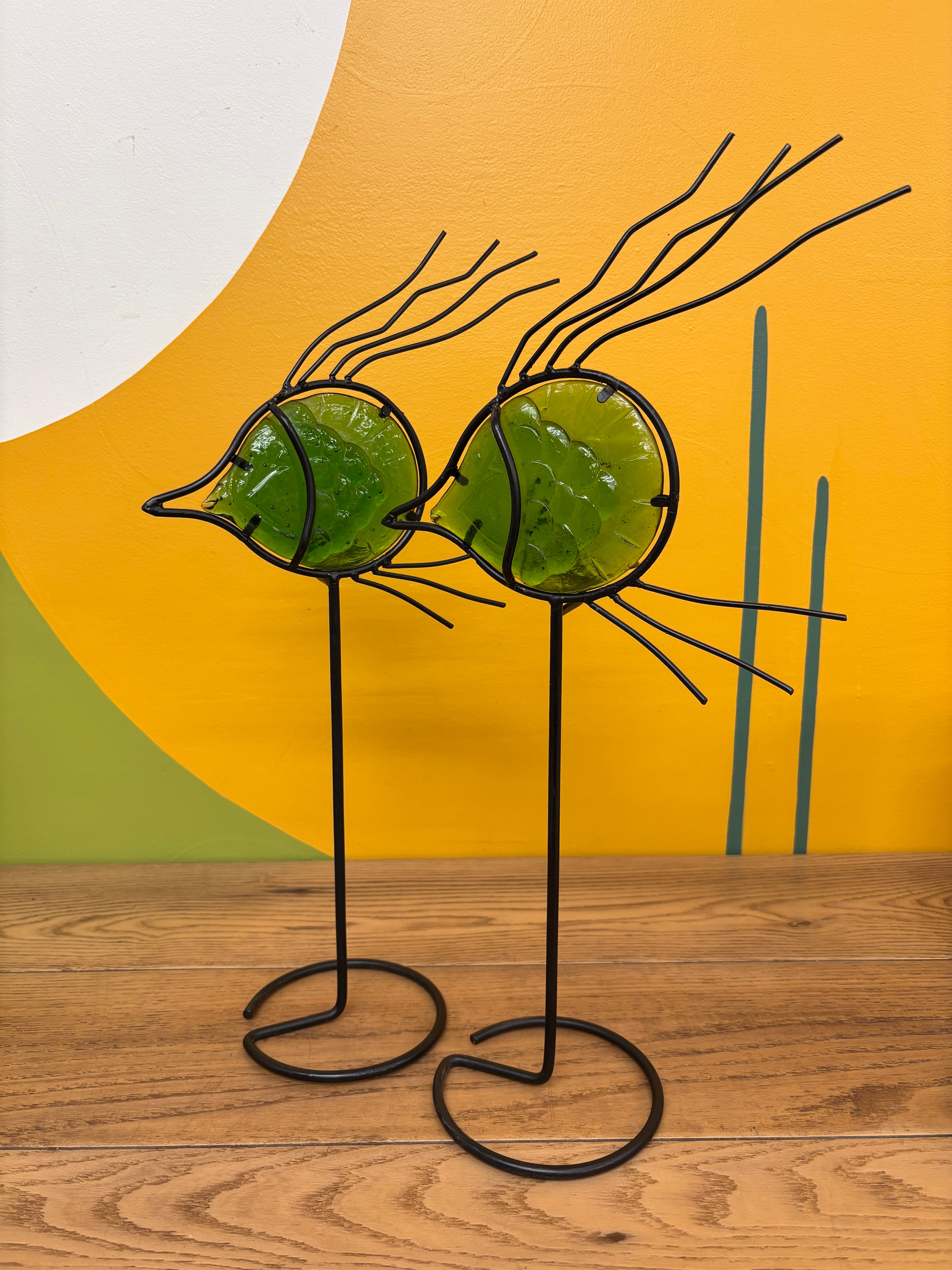 Green Glass Fish Candle Holders (2)