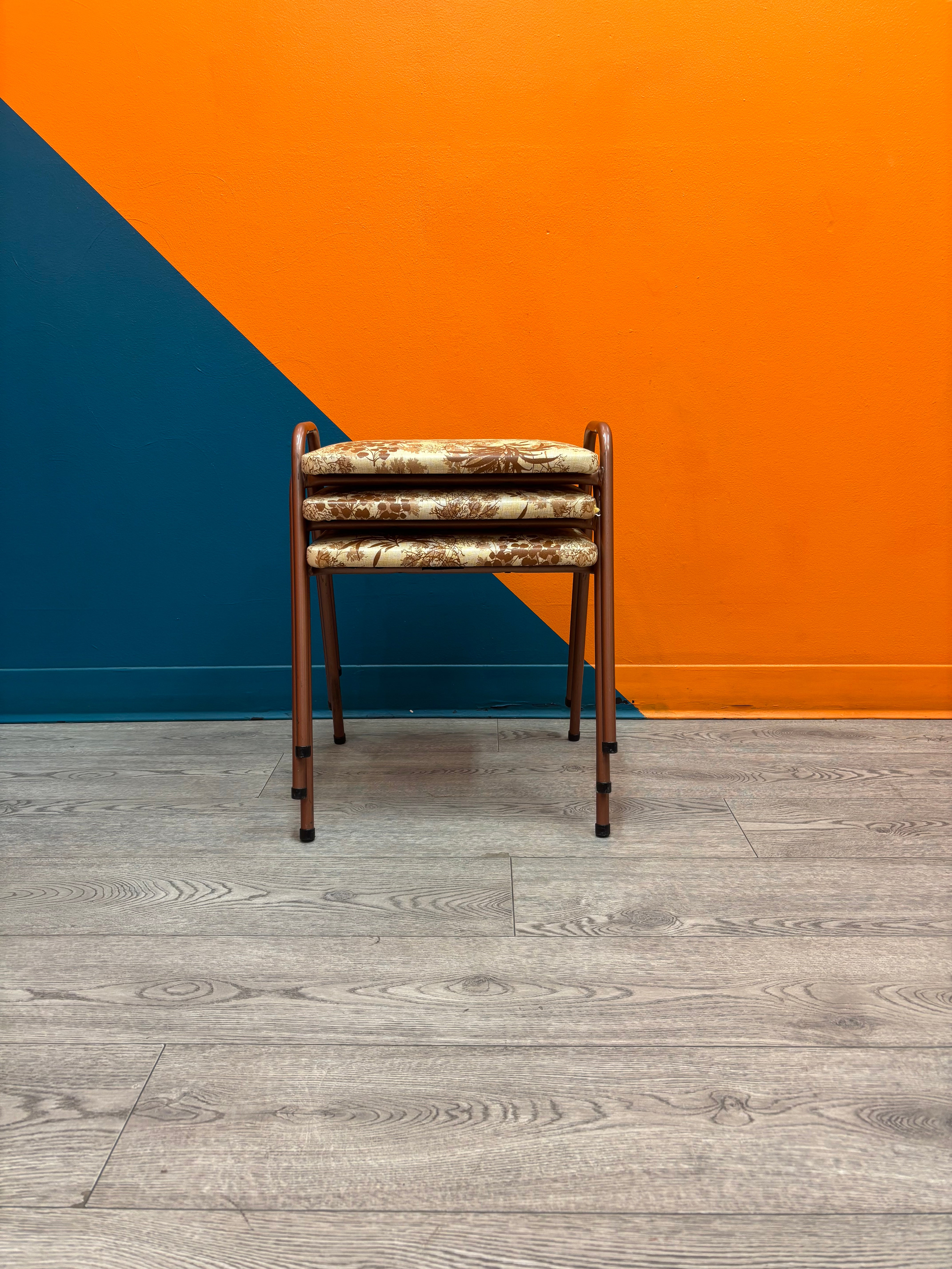 Stacking Leaf-Patterned Vinyl Stools (Set of 3)
