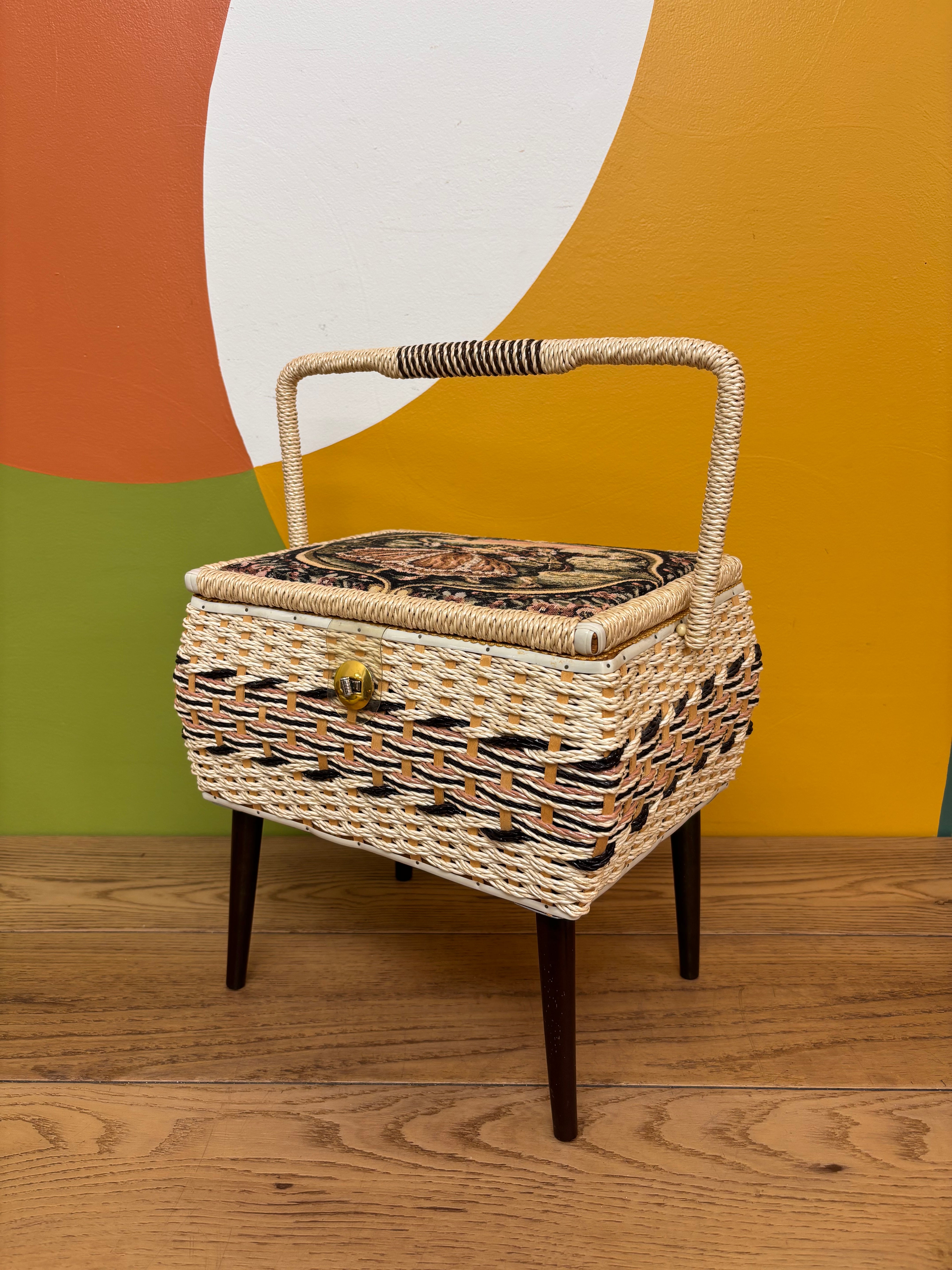 Wicker Fabric Tapestry Sewing Basket