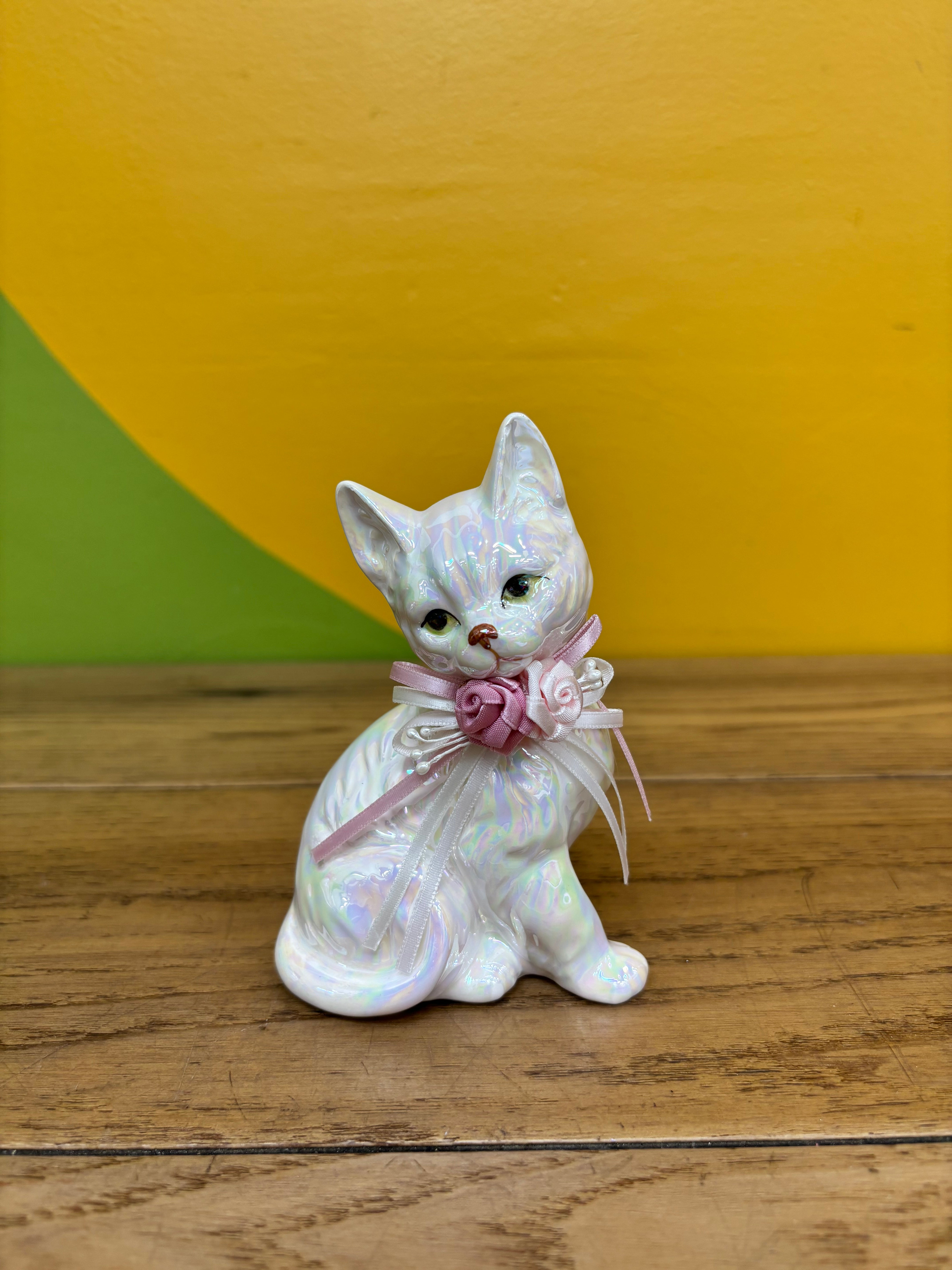 Iridescent Porcelain Cat Figurines (2)