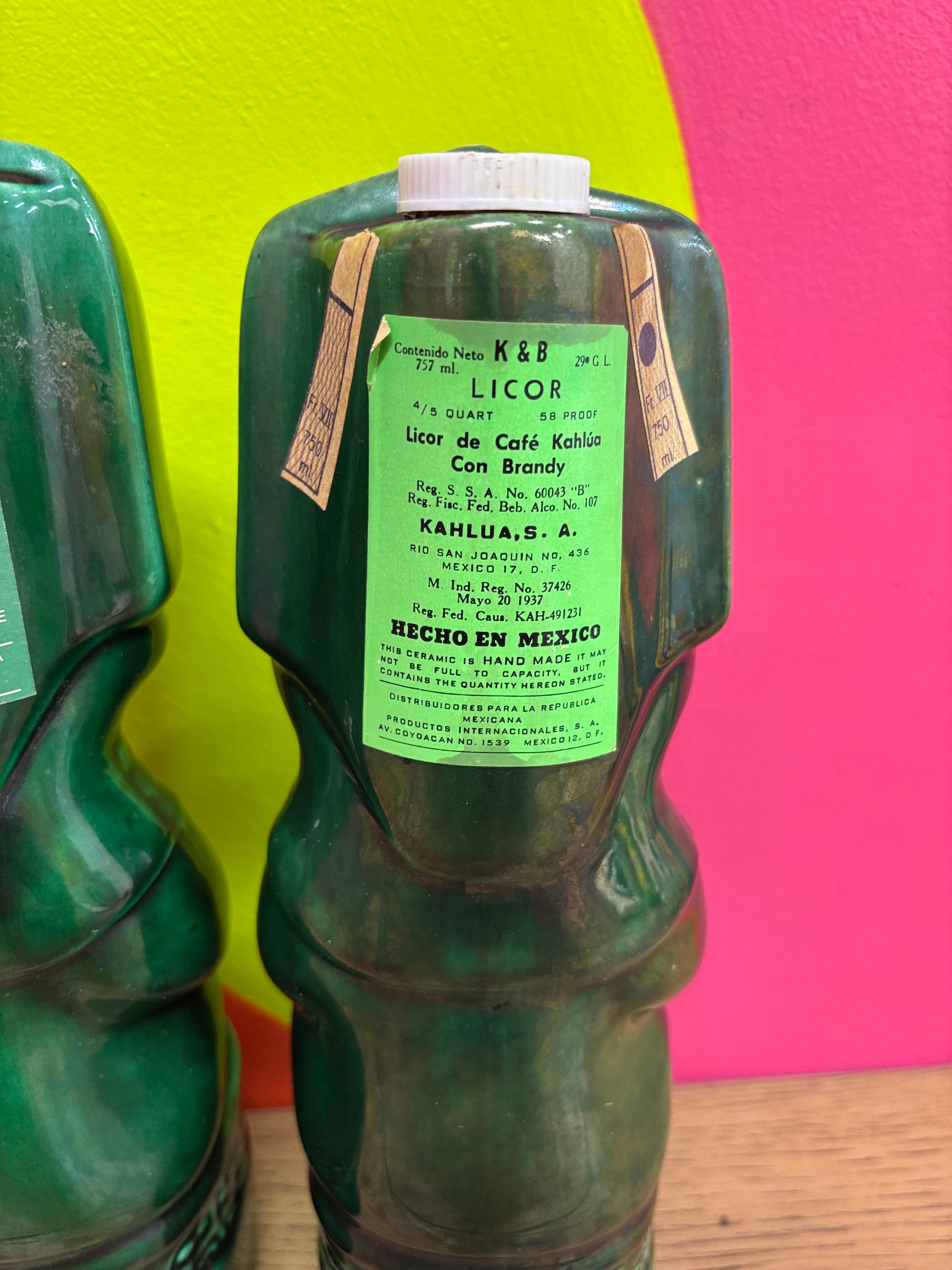 (2) Ceramic Kahlua Decanter Bottles