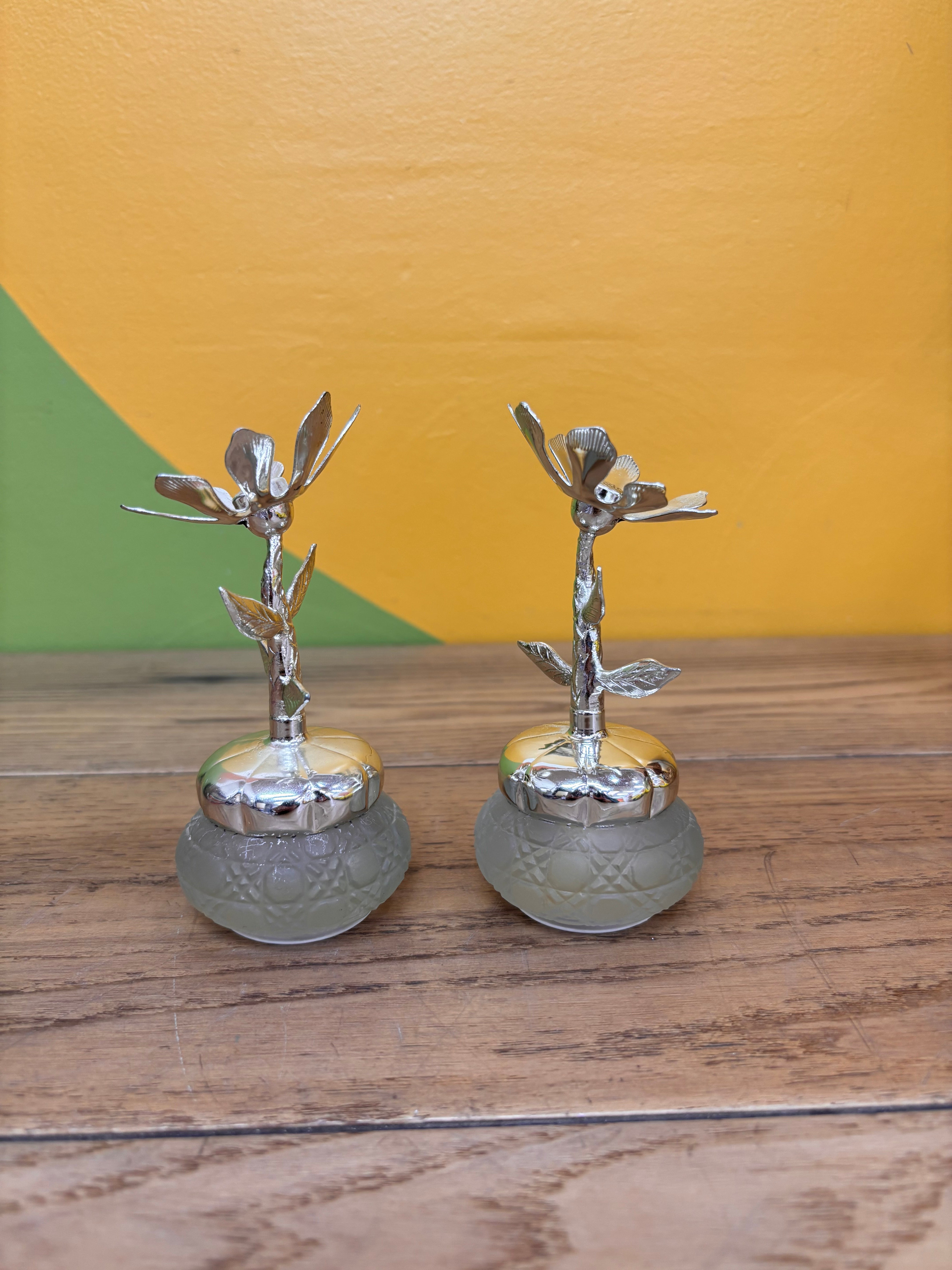 Metal Flower Avon Jars (2)
