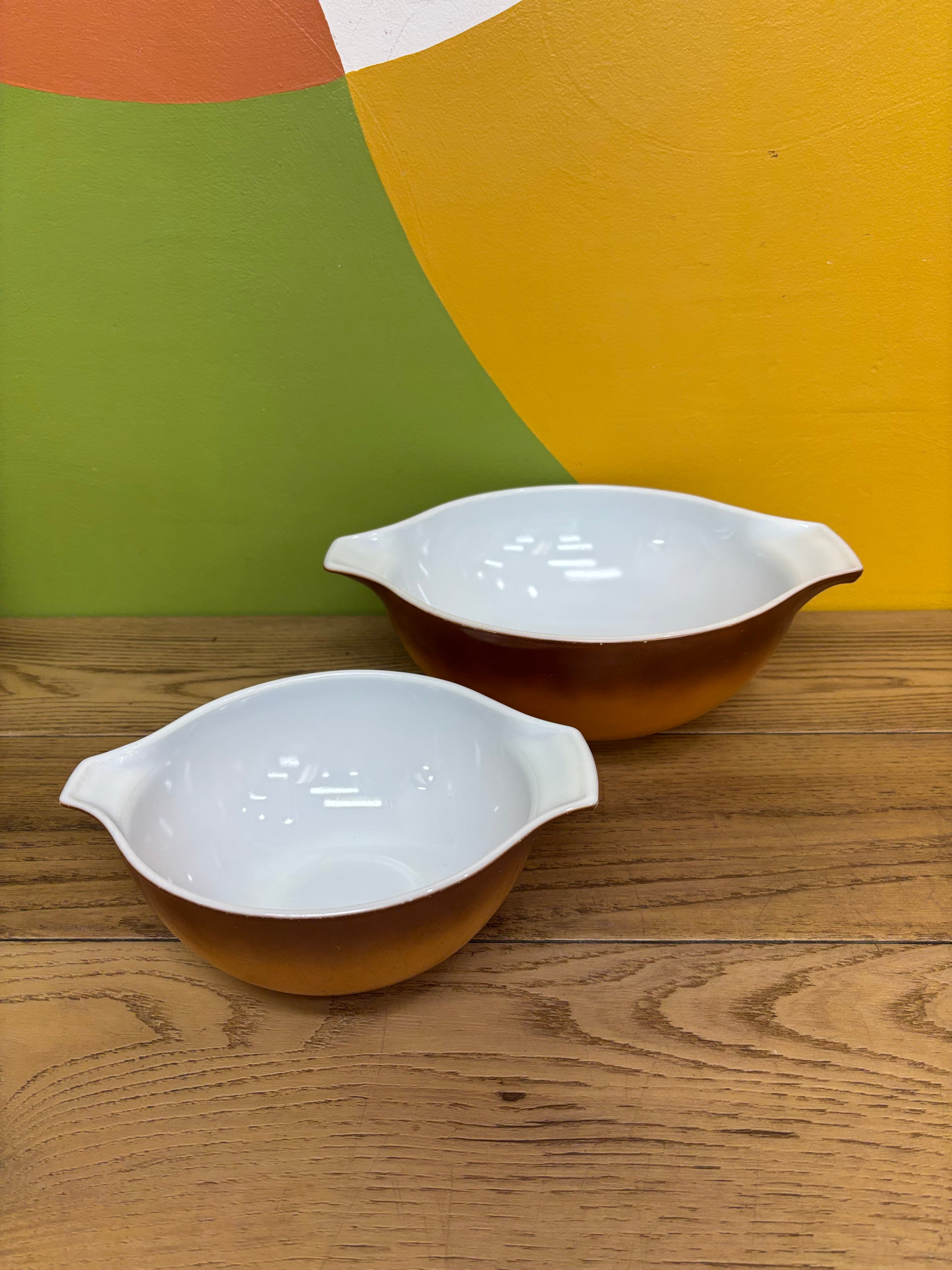 (2) Pyrex Old Orchard Brown Mixing Bowls