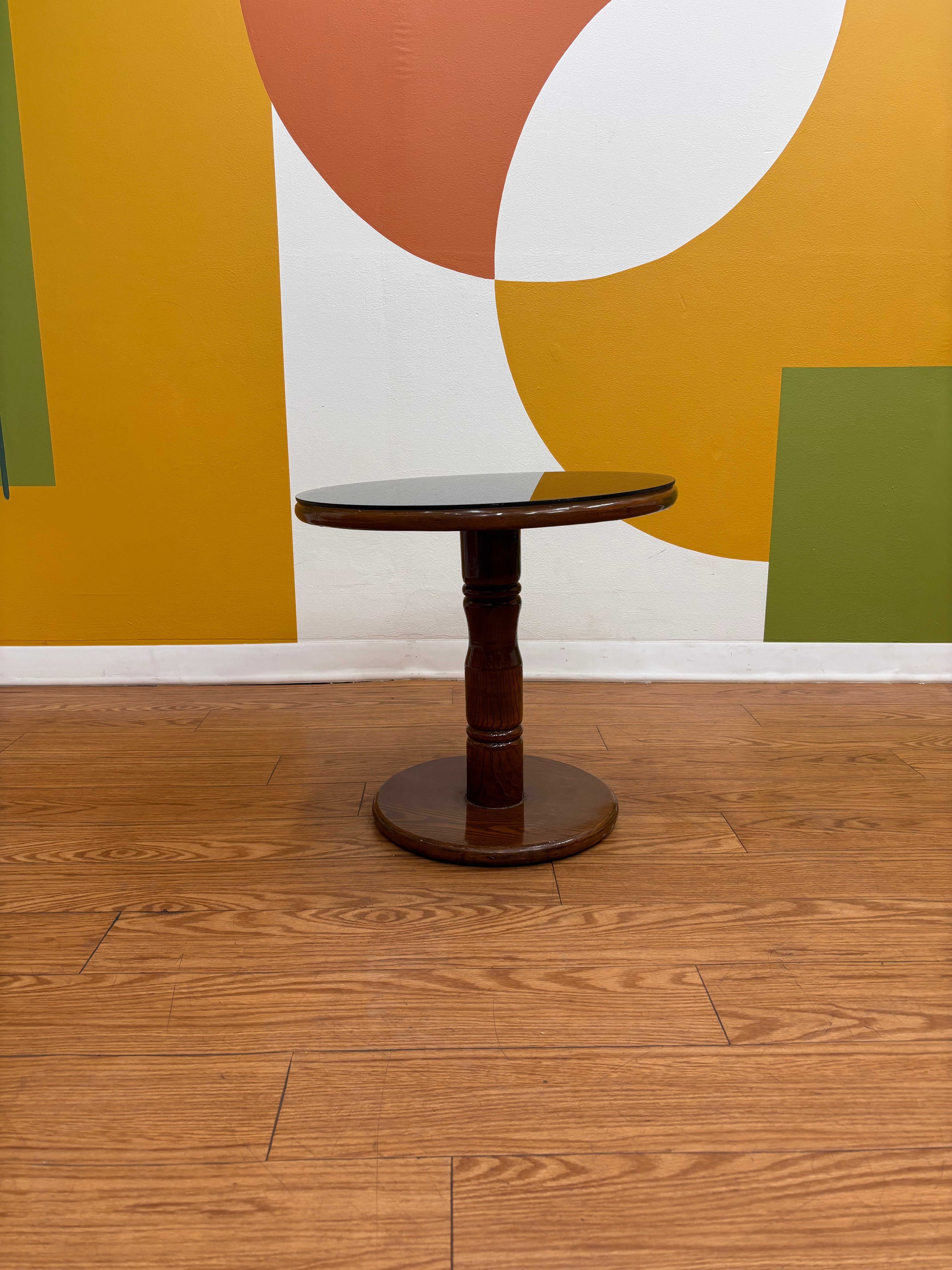 Round Glass Top Wood Table