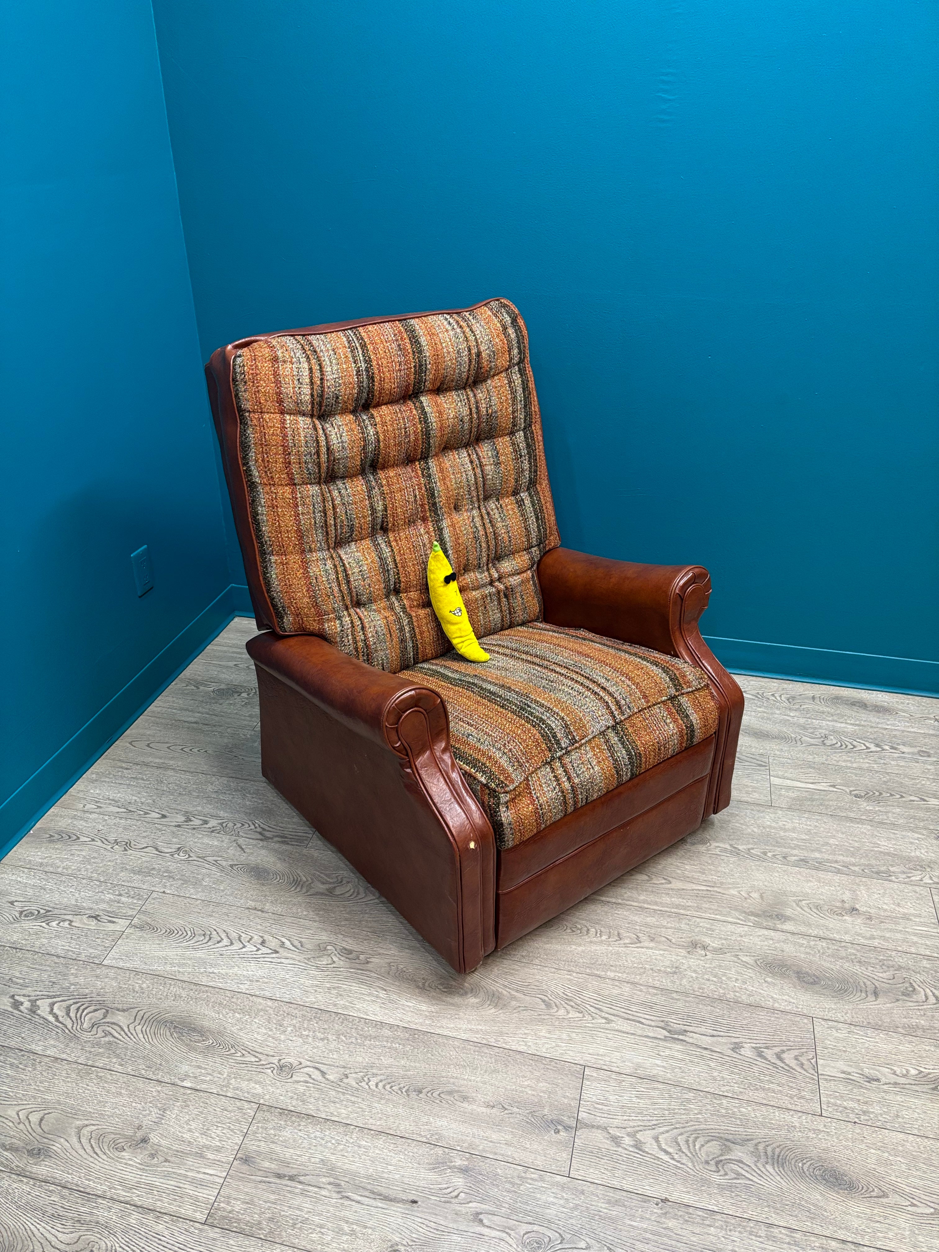 Plaid & Brown Pleather Recliner