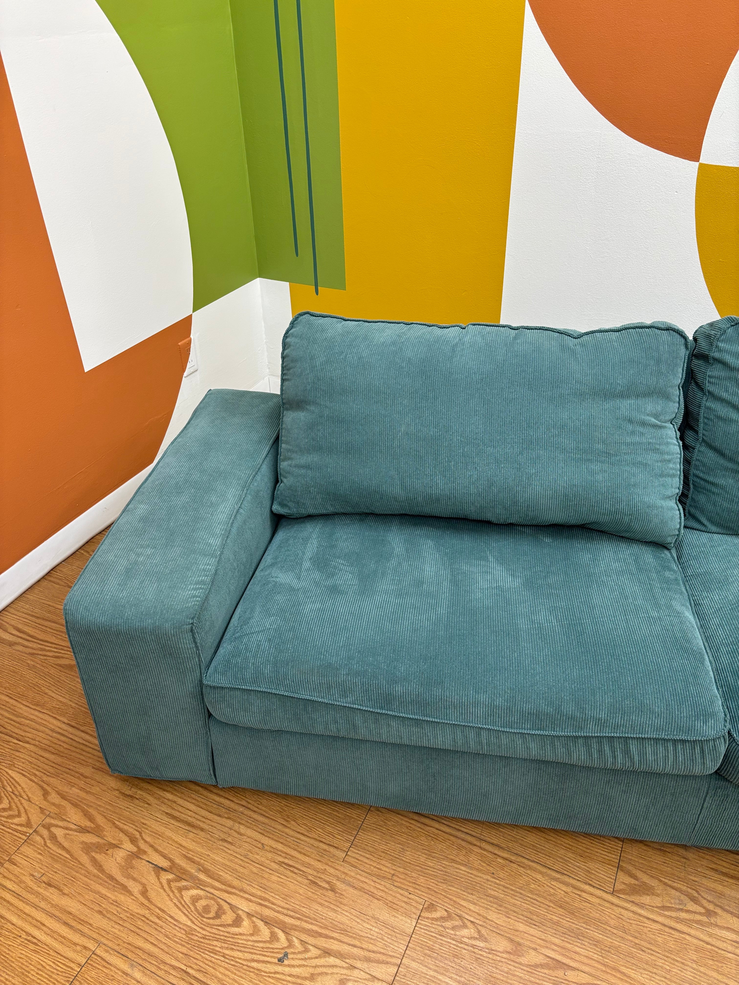 Teal Fabric Loveseat with Ottoman