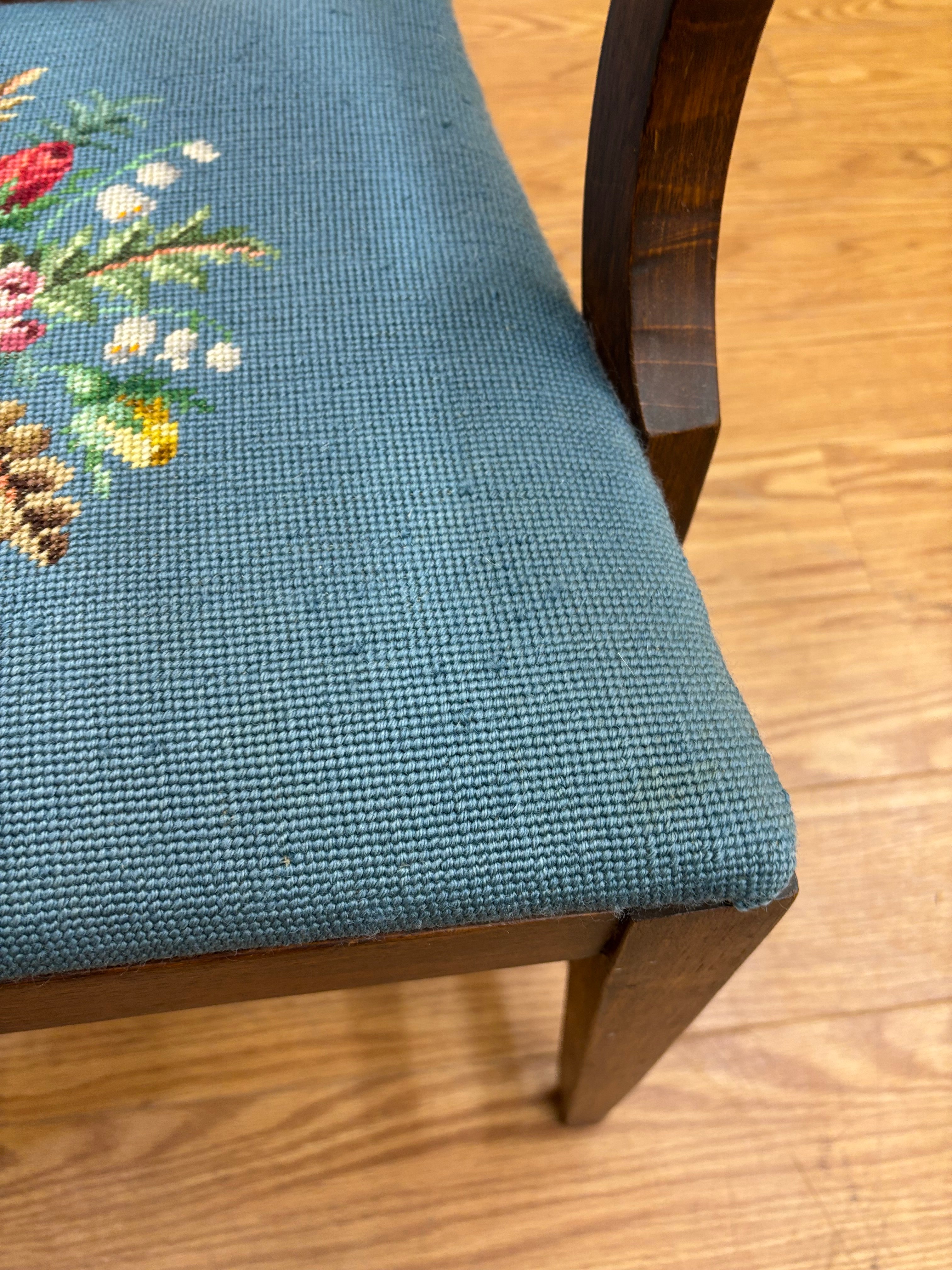 Wood Accent Chair with Needlepoint Cushion