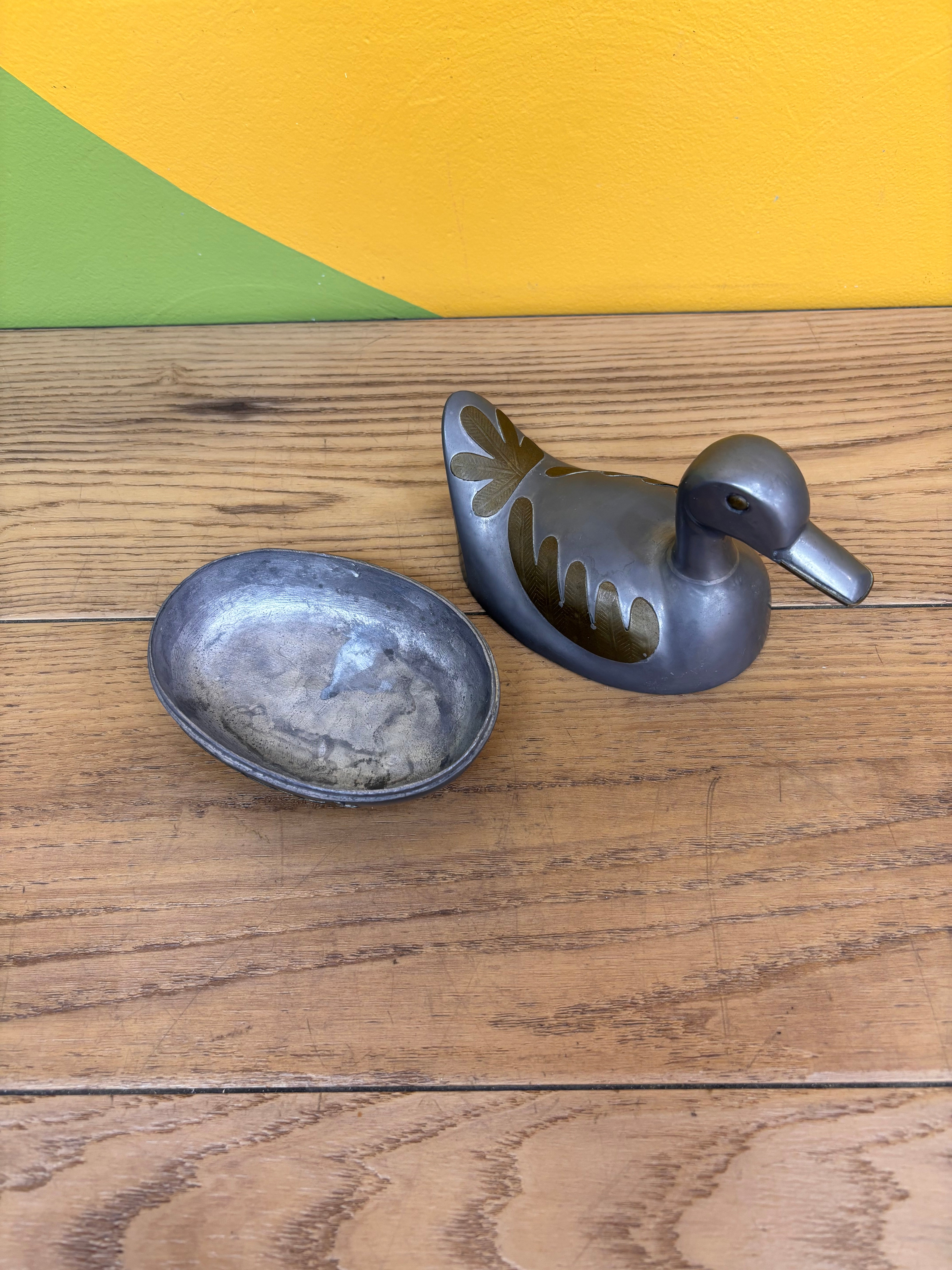 Pewter and Brass Duck Trinket Box