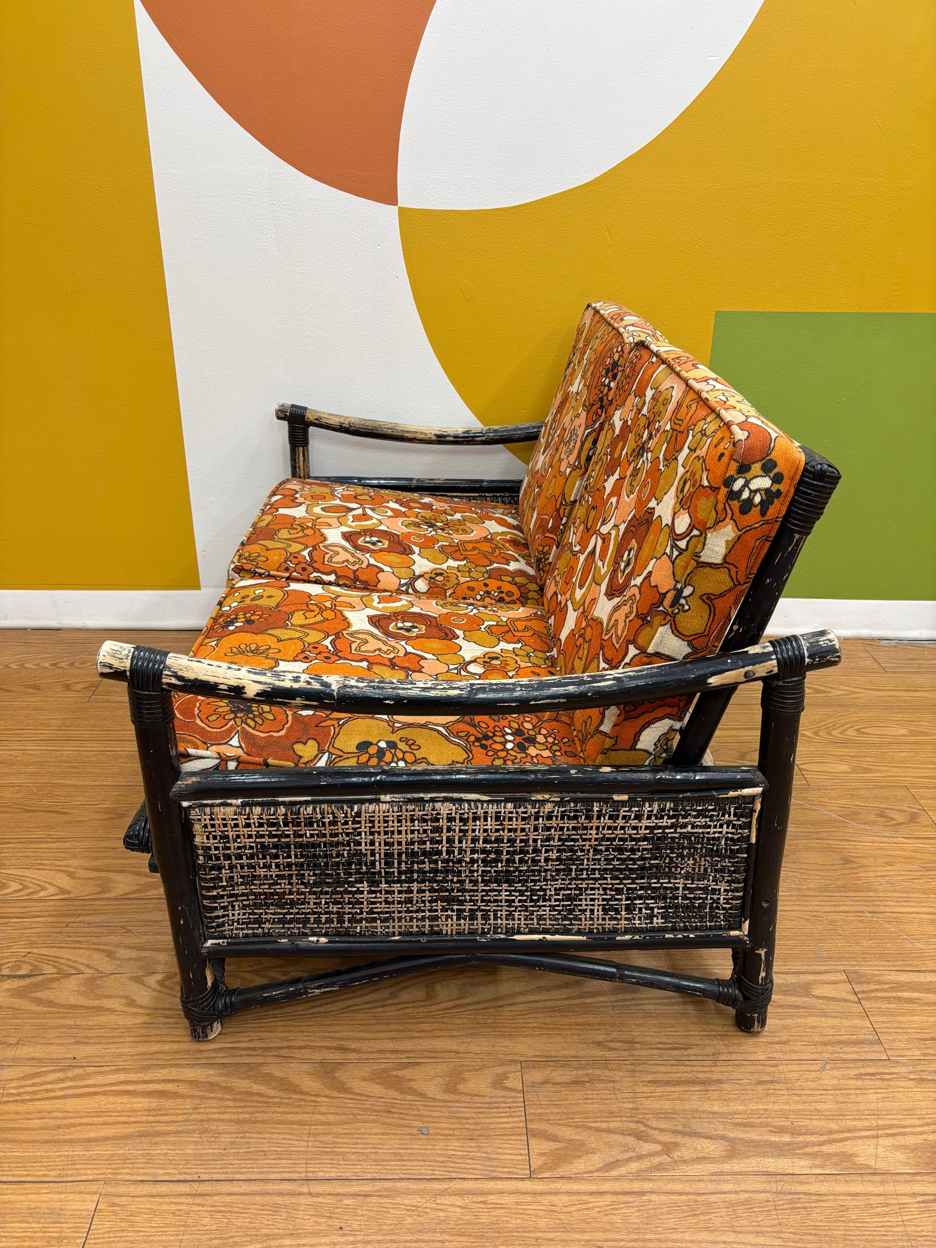 Rattan Loveseat & Matching Armchair