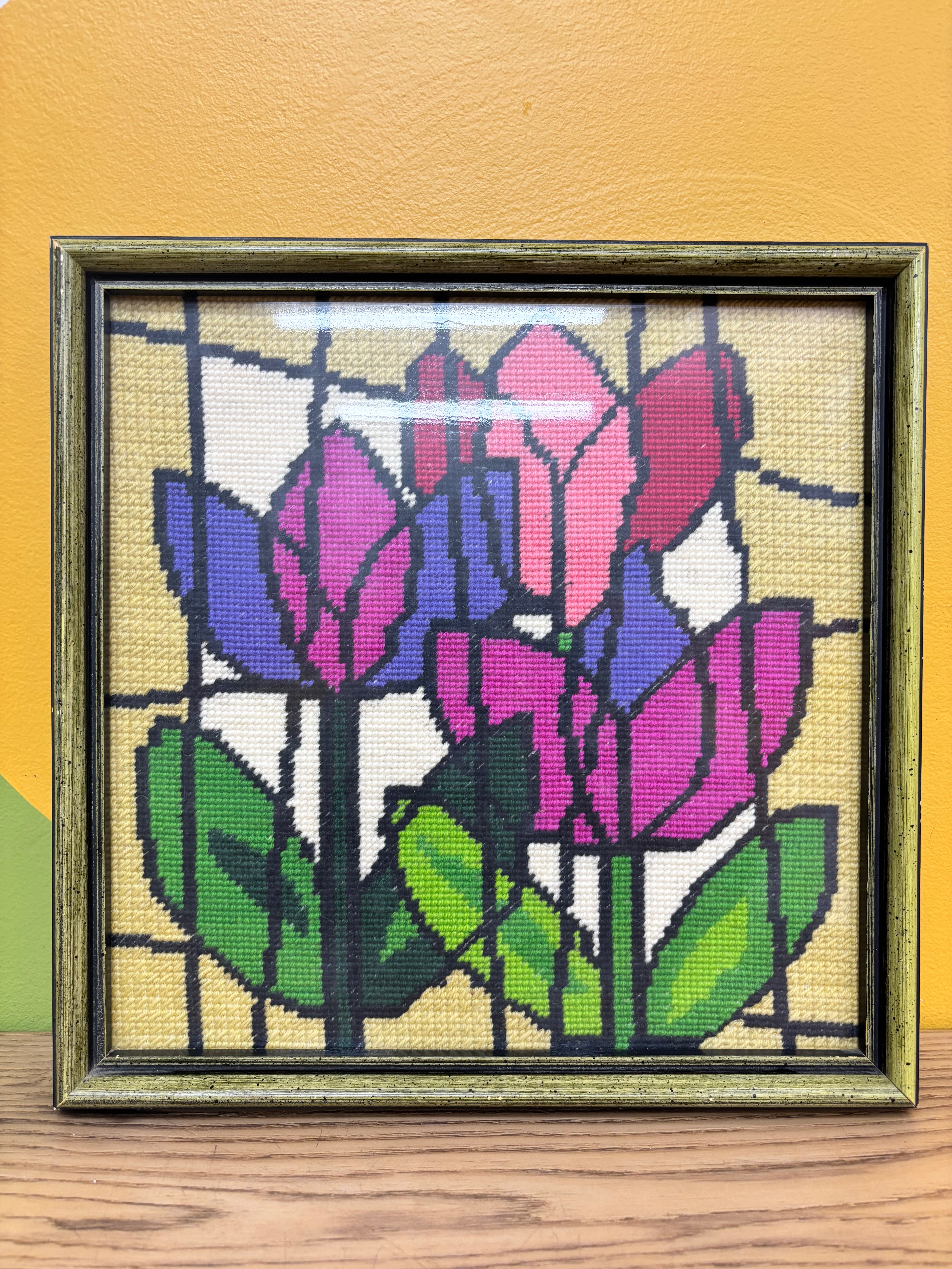 Framed Floral Needlepoint