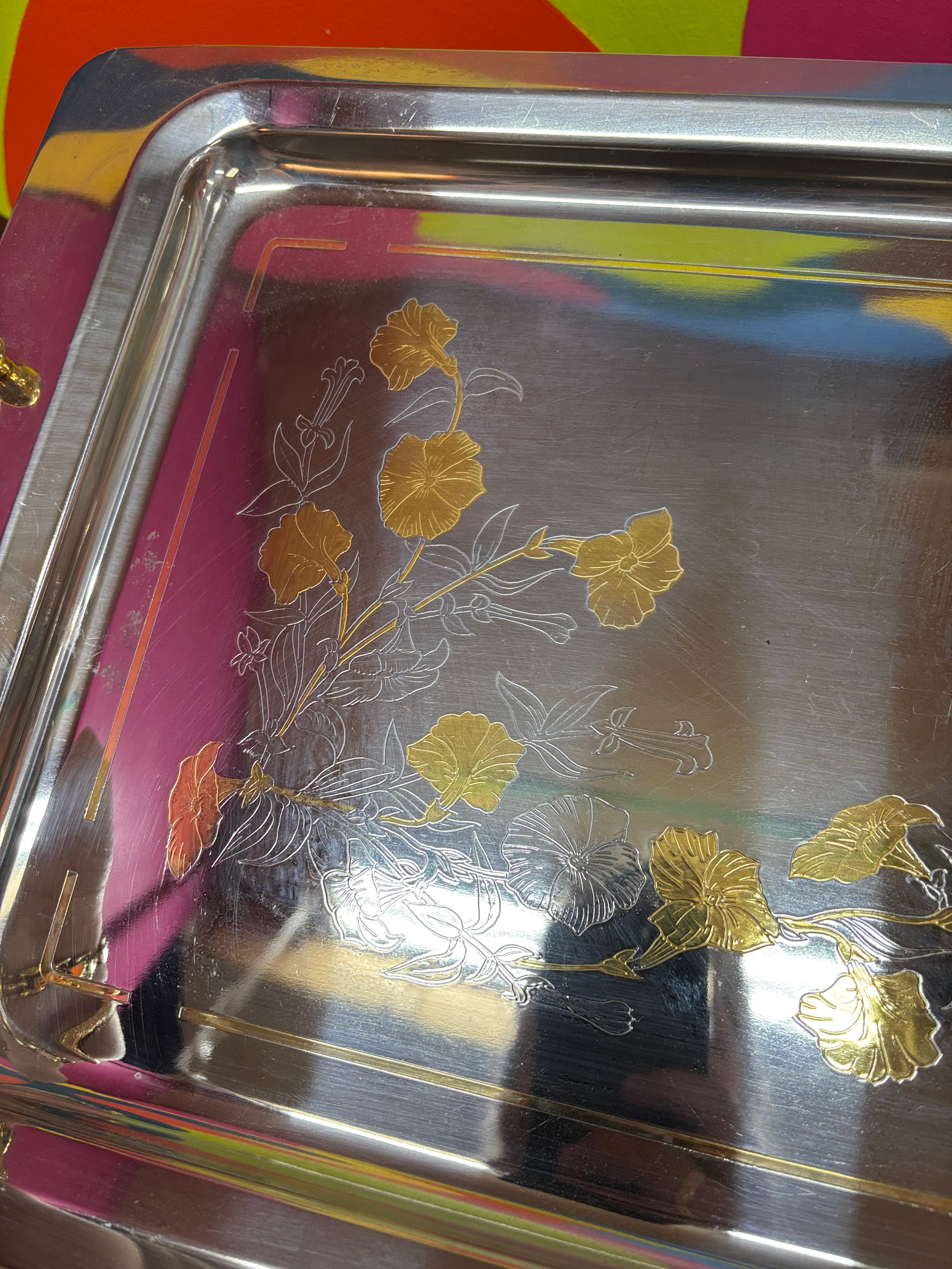 Floral Etched Metal Tray