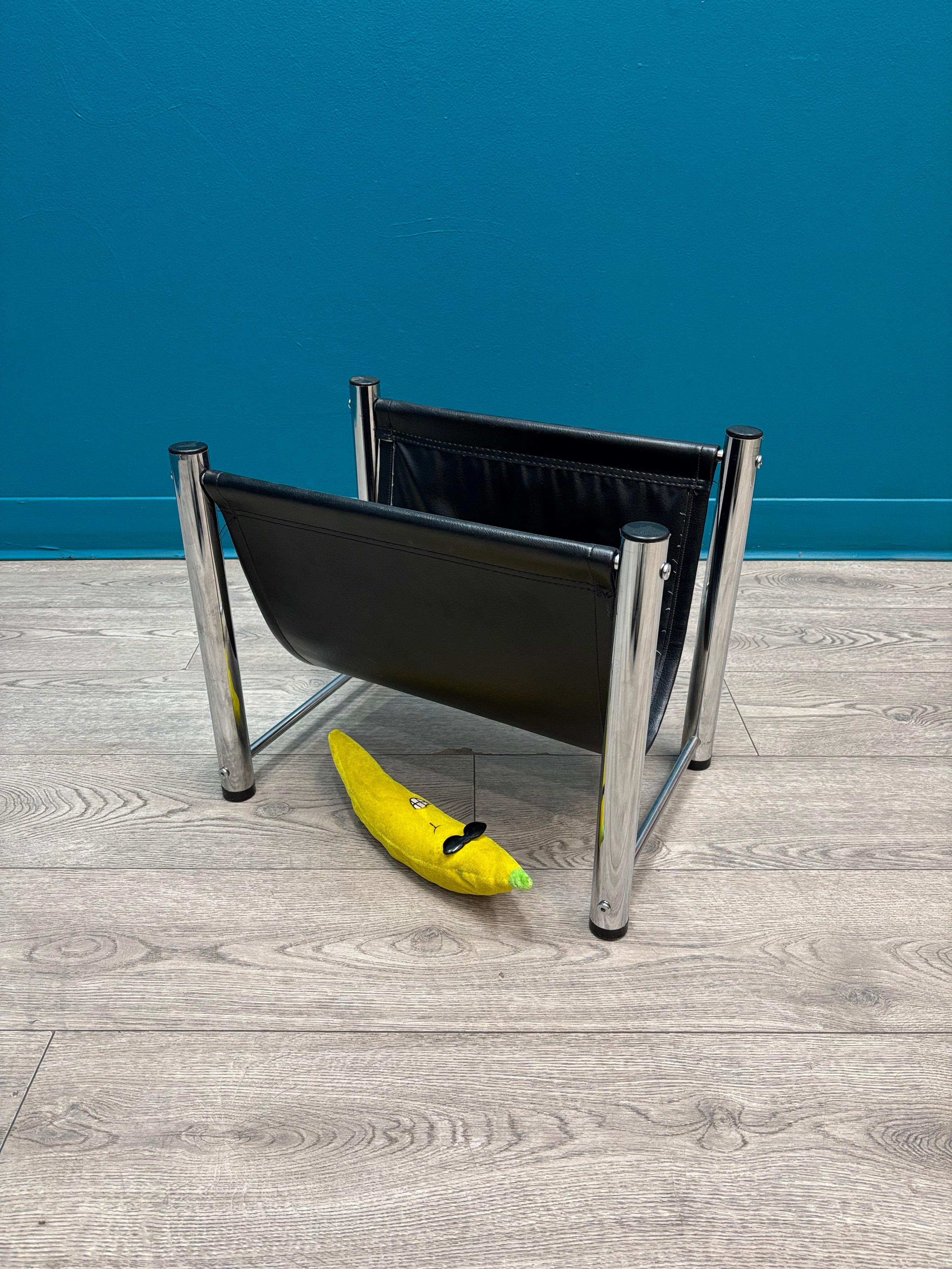 Chrome & Black Vinyl Magazine Rack