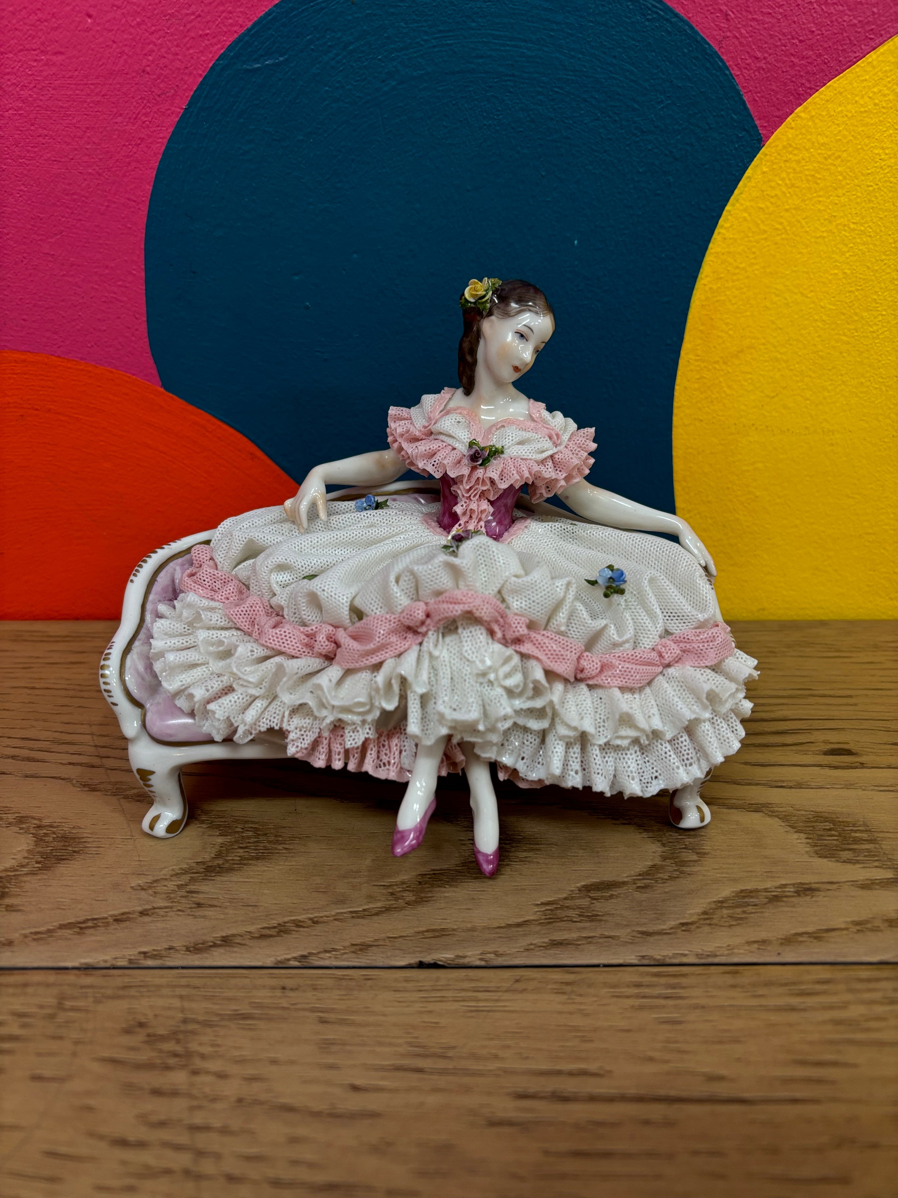 Volkstedt Dresden Lace Figure - Lady on a Couch