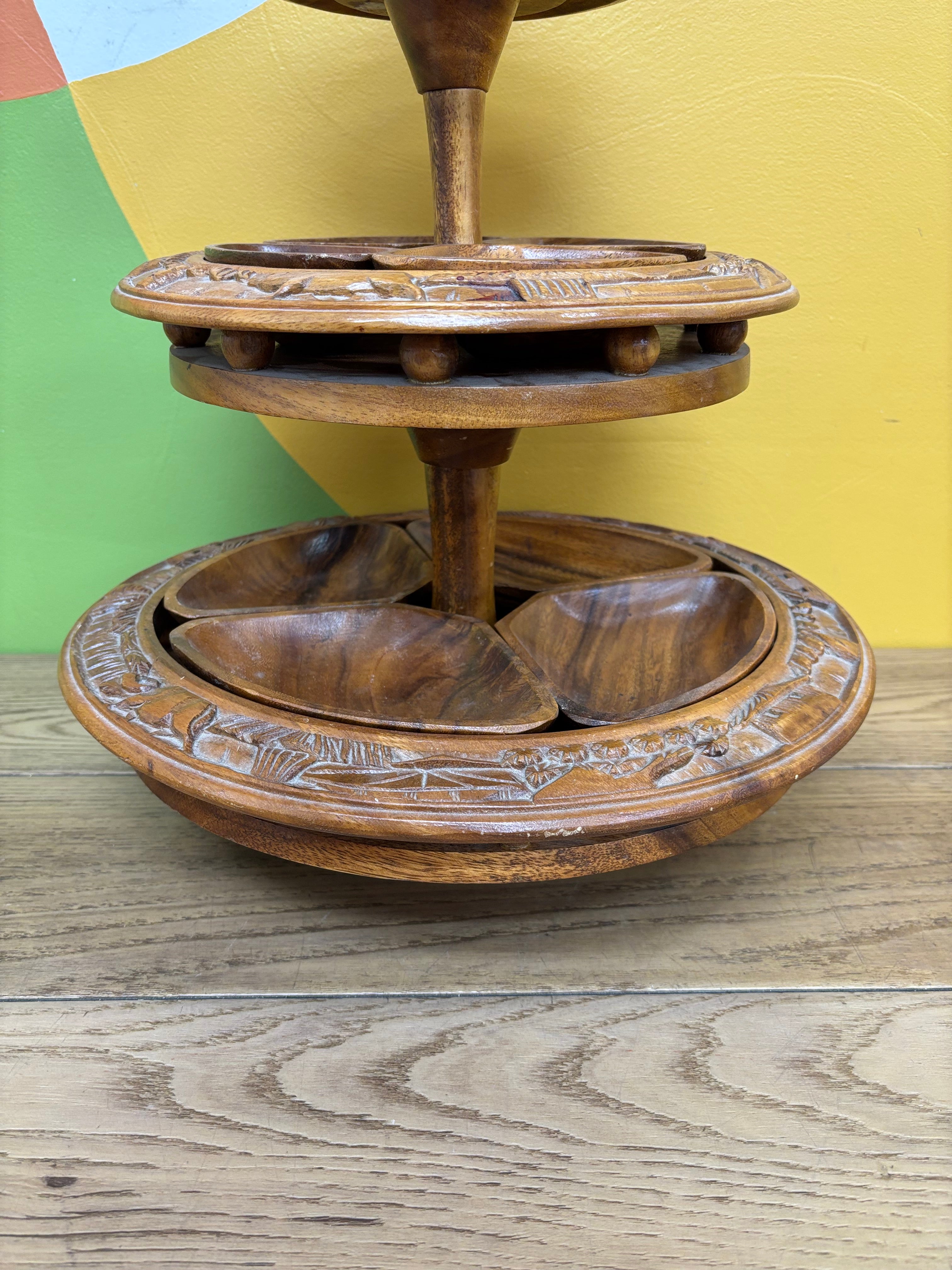 Three Tier Wood Serving Tower