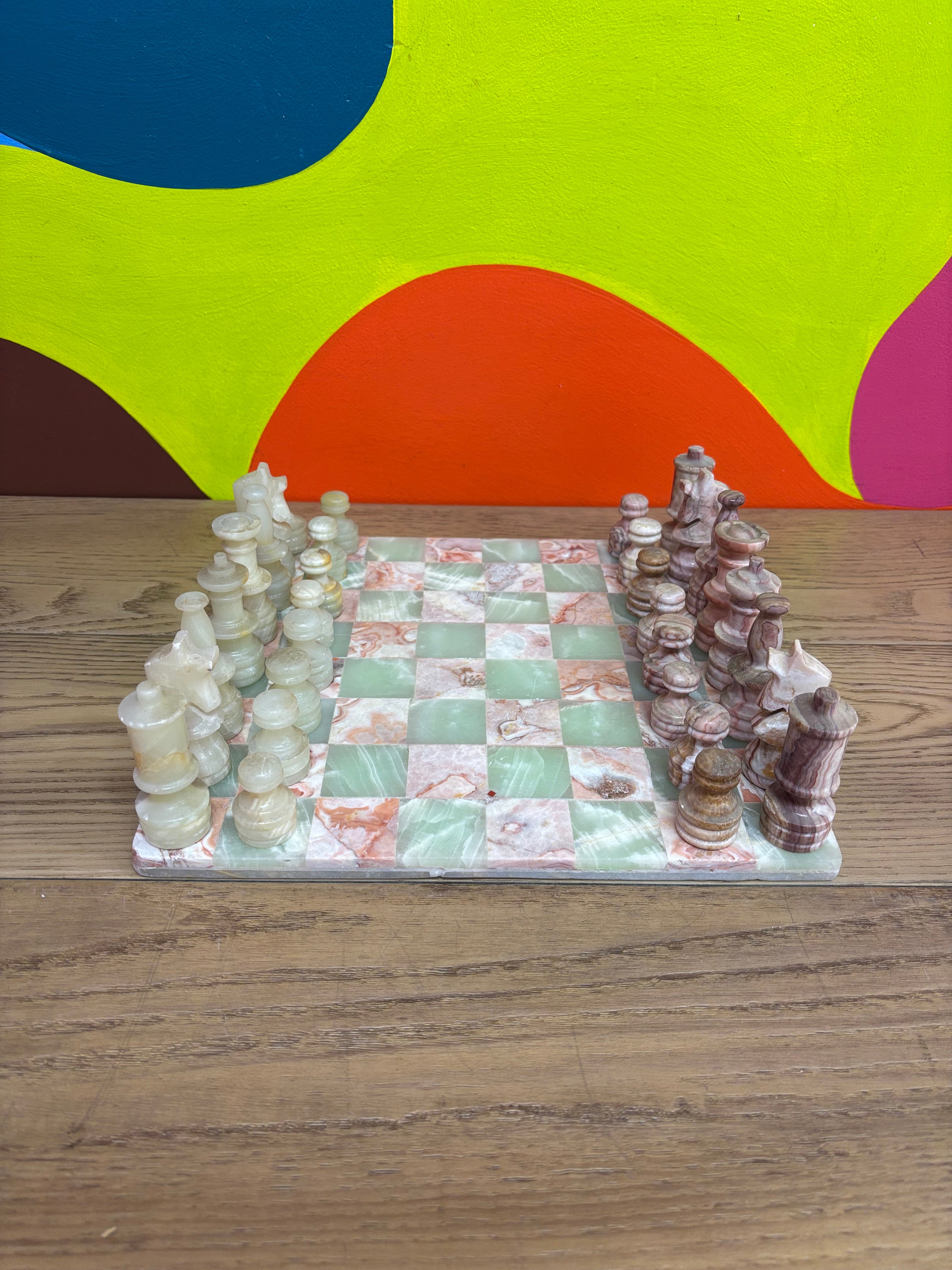 Pink & Green Marble Chess Set