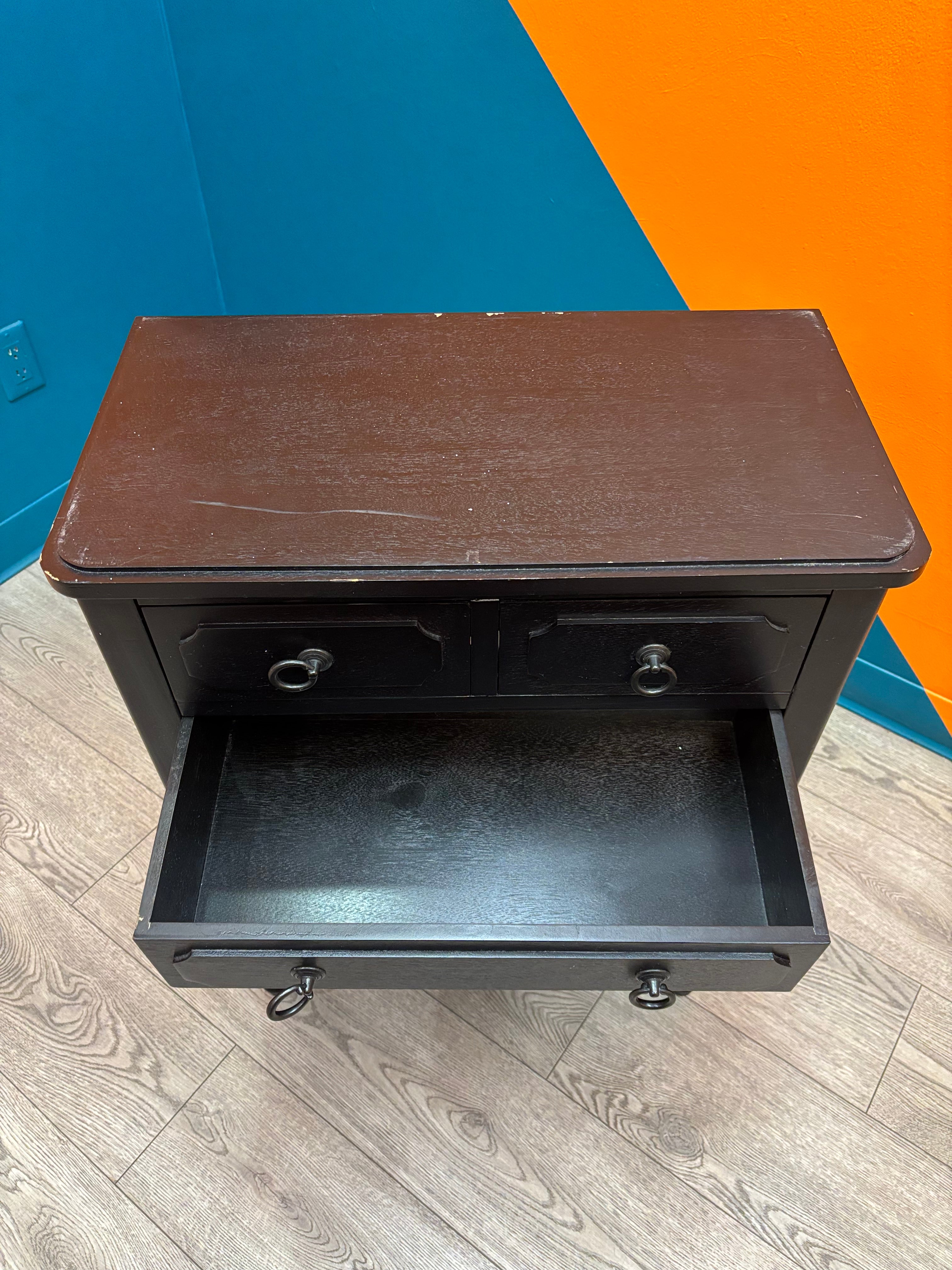 Black Three Drawer End Table