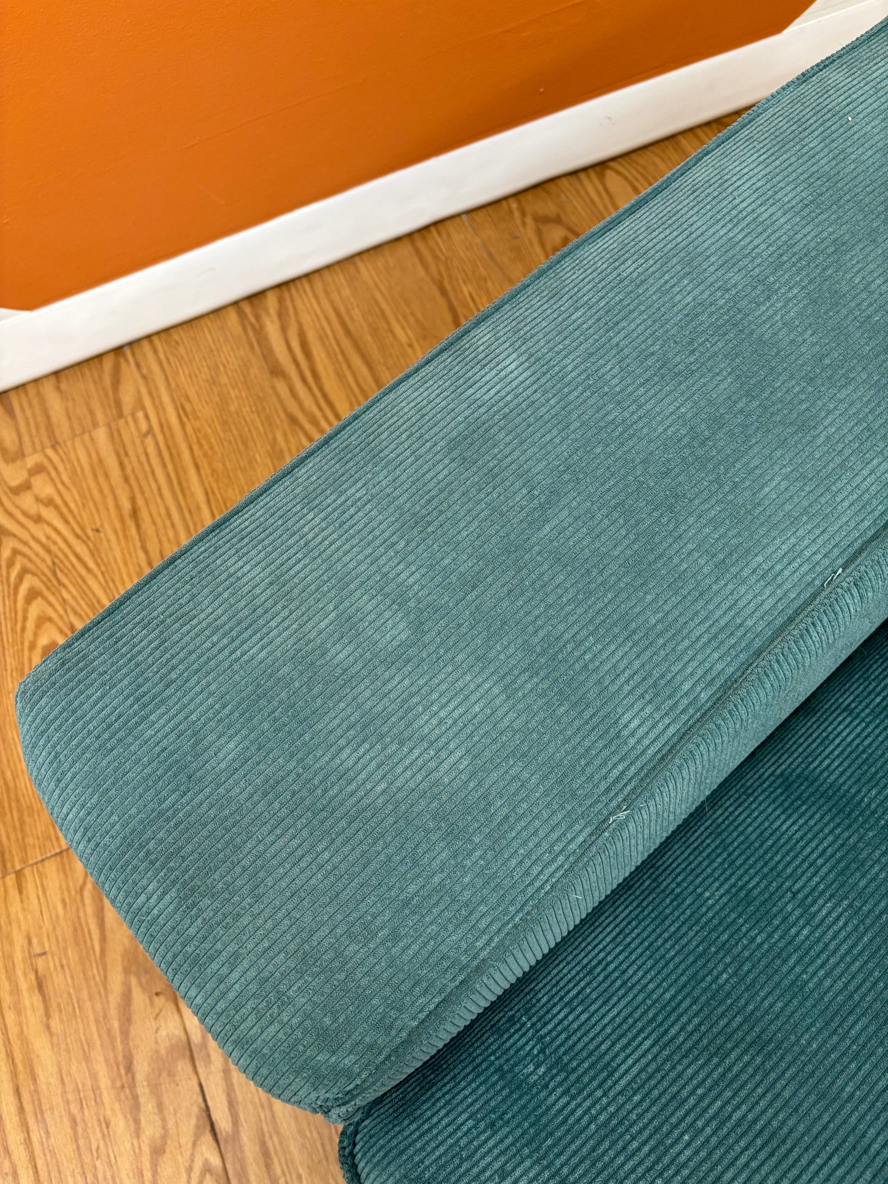 Teal Fabric Loveseat with Ottoman