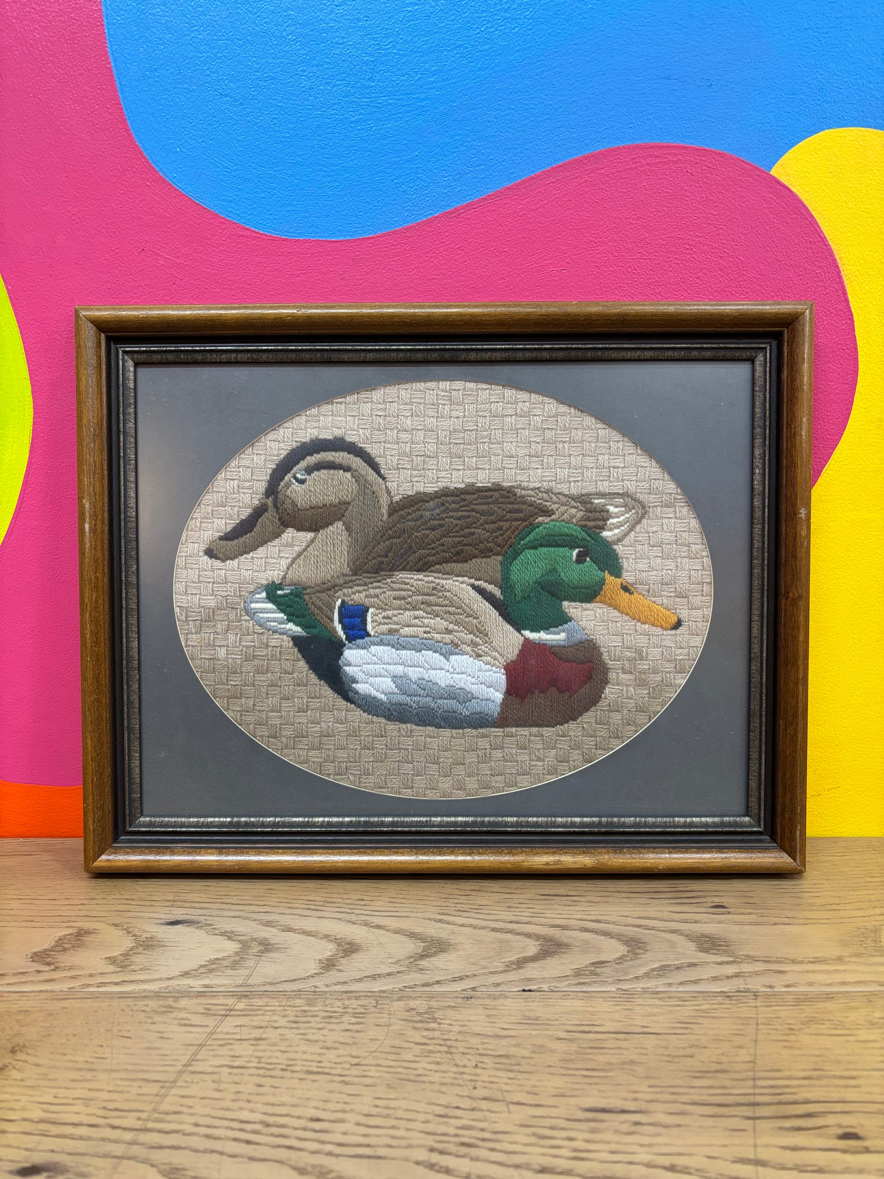 Framed Embroidered Duck Art