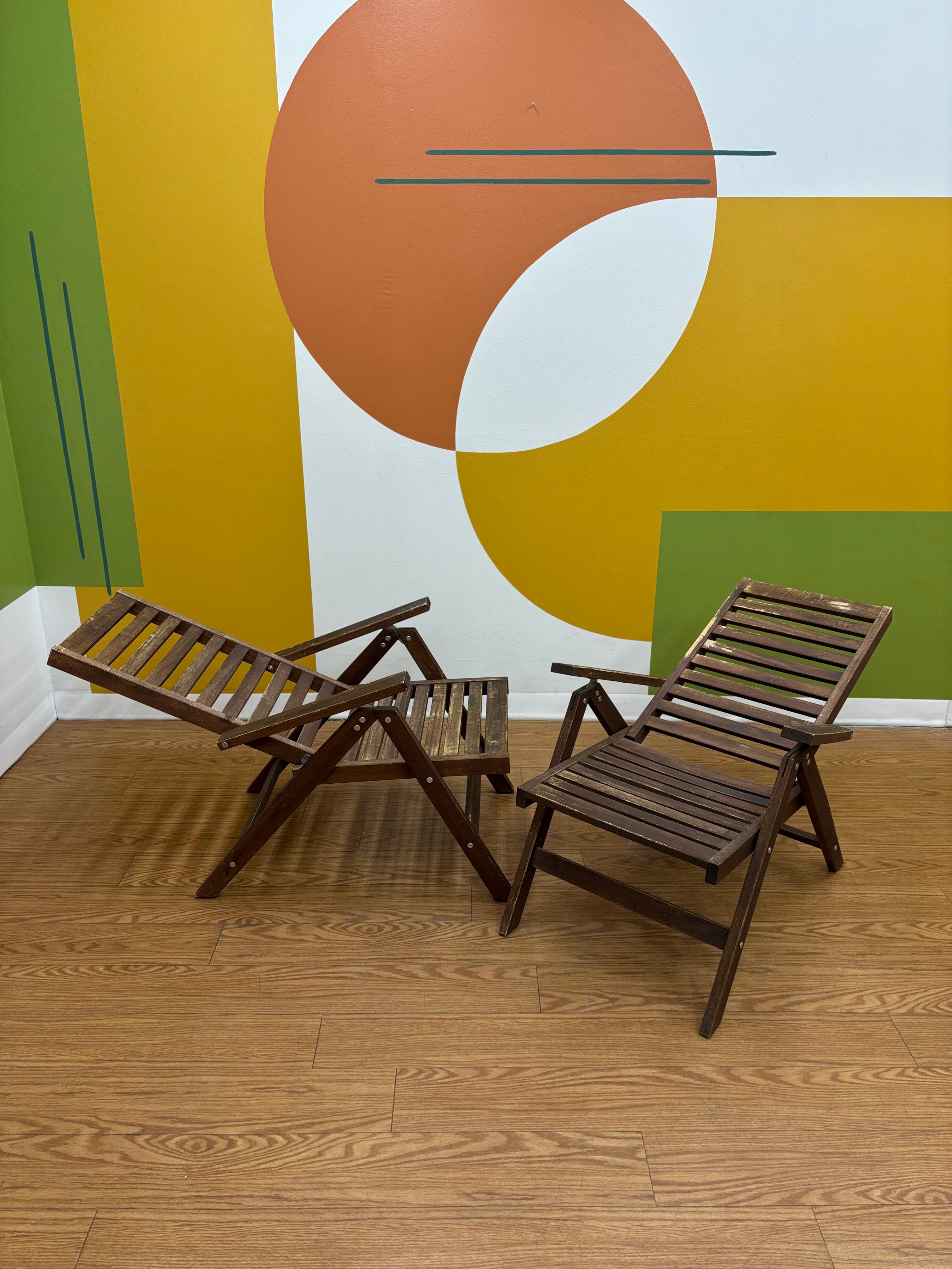 (2) Wood Folding Reclining Chairs