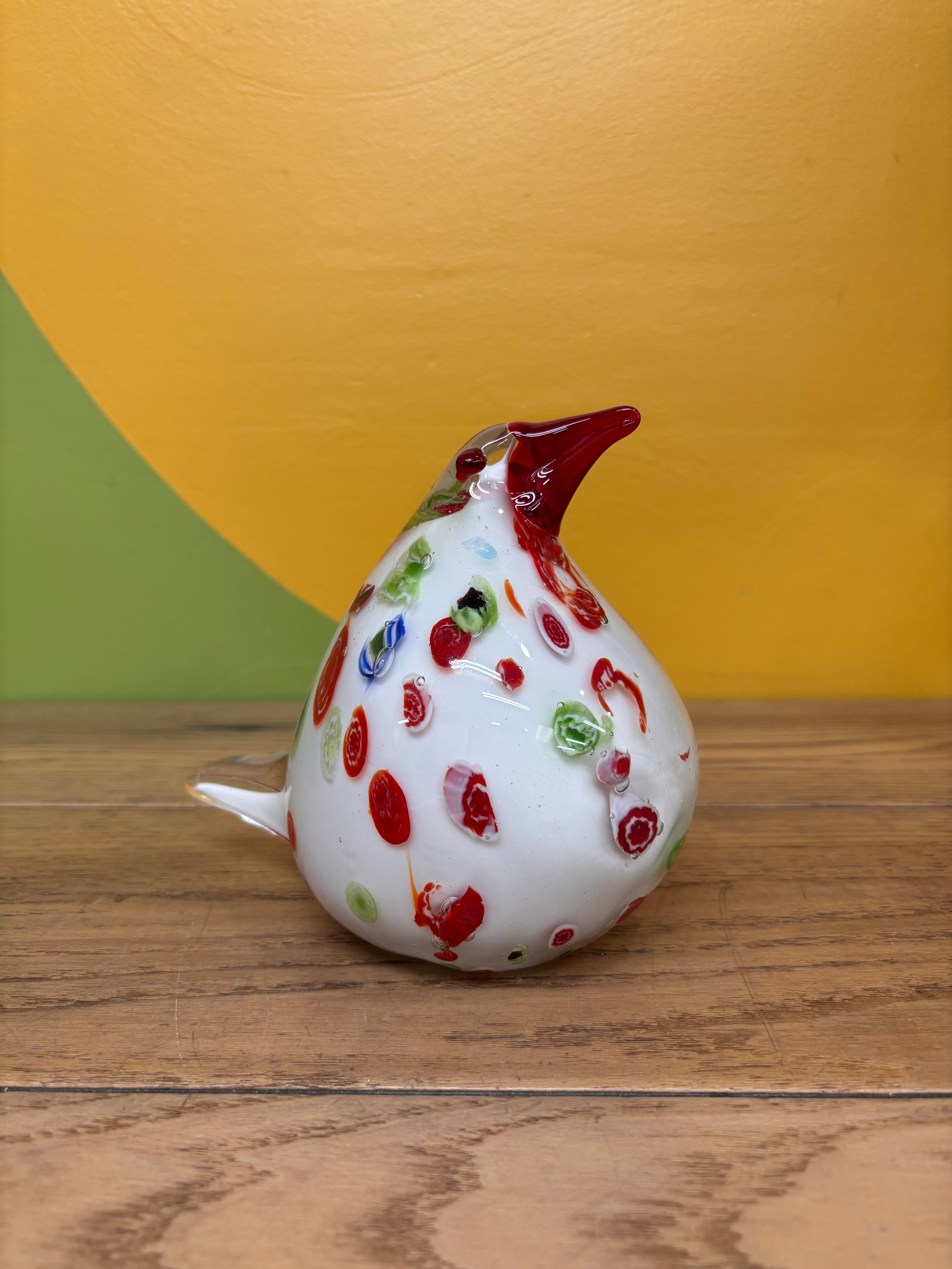 Glass Spotted Rooster Figurine