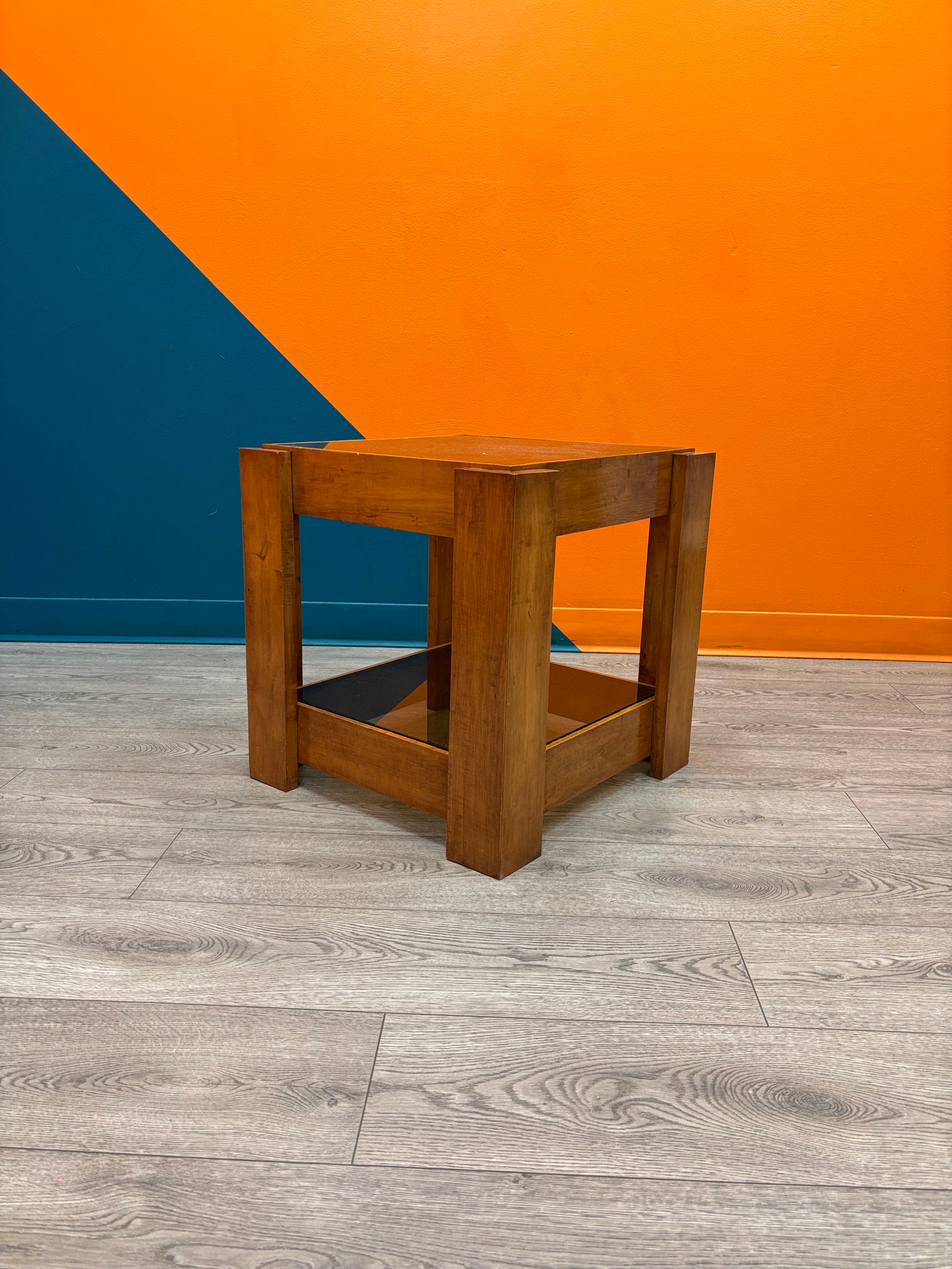 Square Wood & Glass Side Table #1