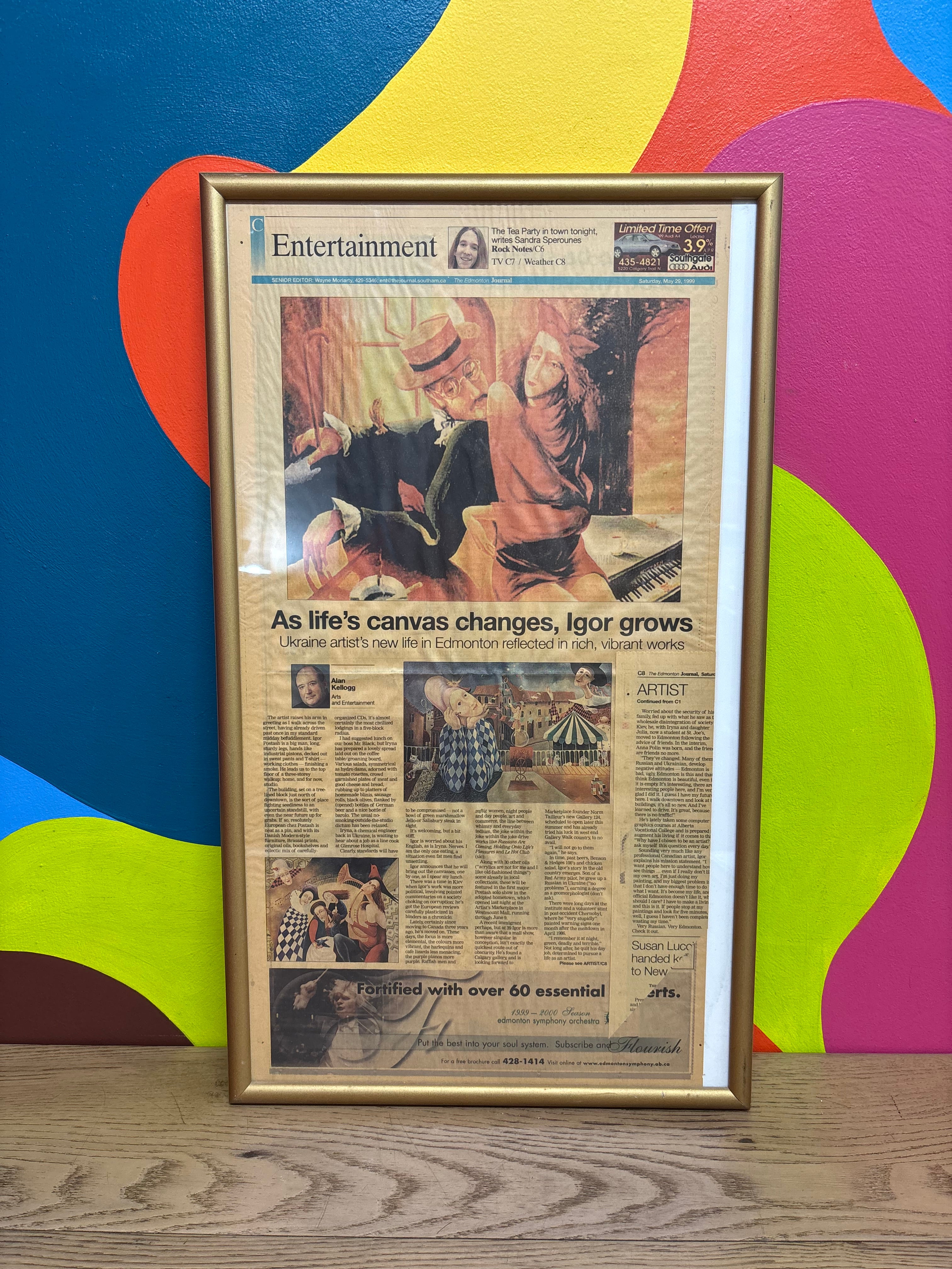 Framed Newspaper Clipping "As Life's Canvas Changes, Igor Grows"