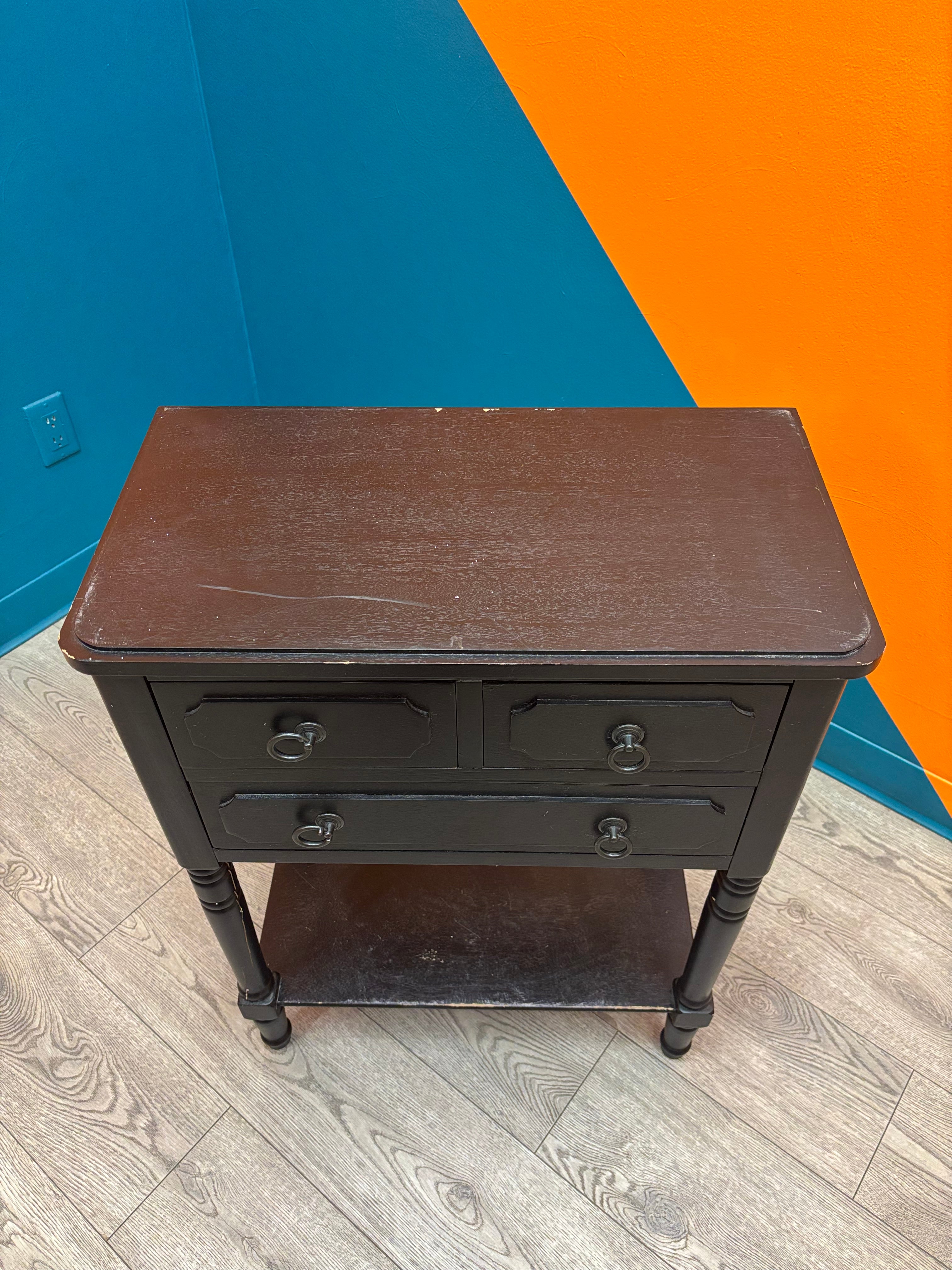 Black Three Drawer End Table