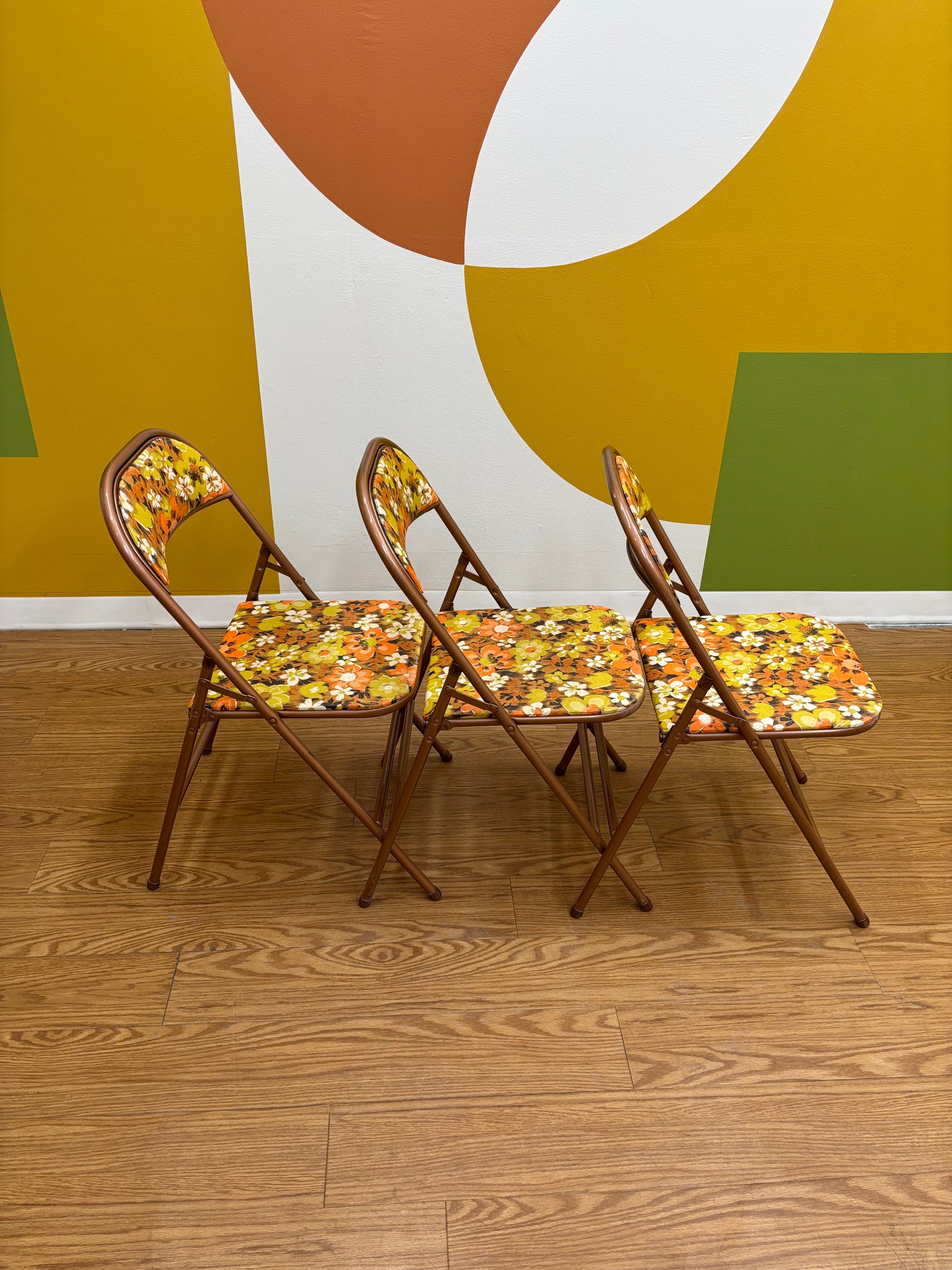 (3) Floral Cooey Folding Chairs