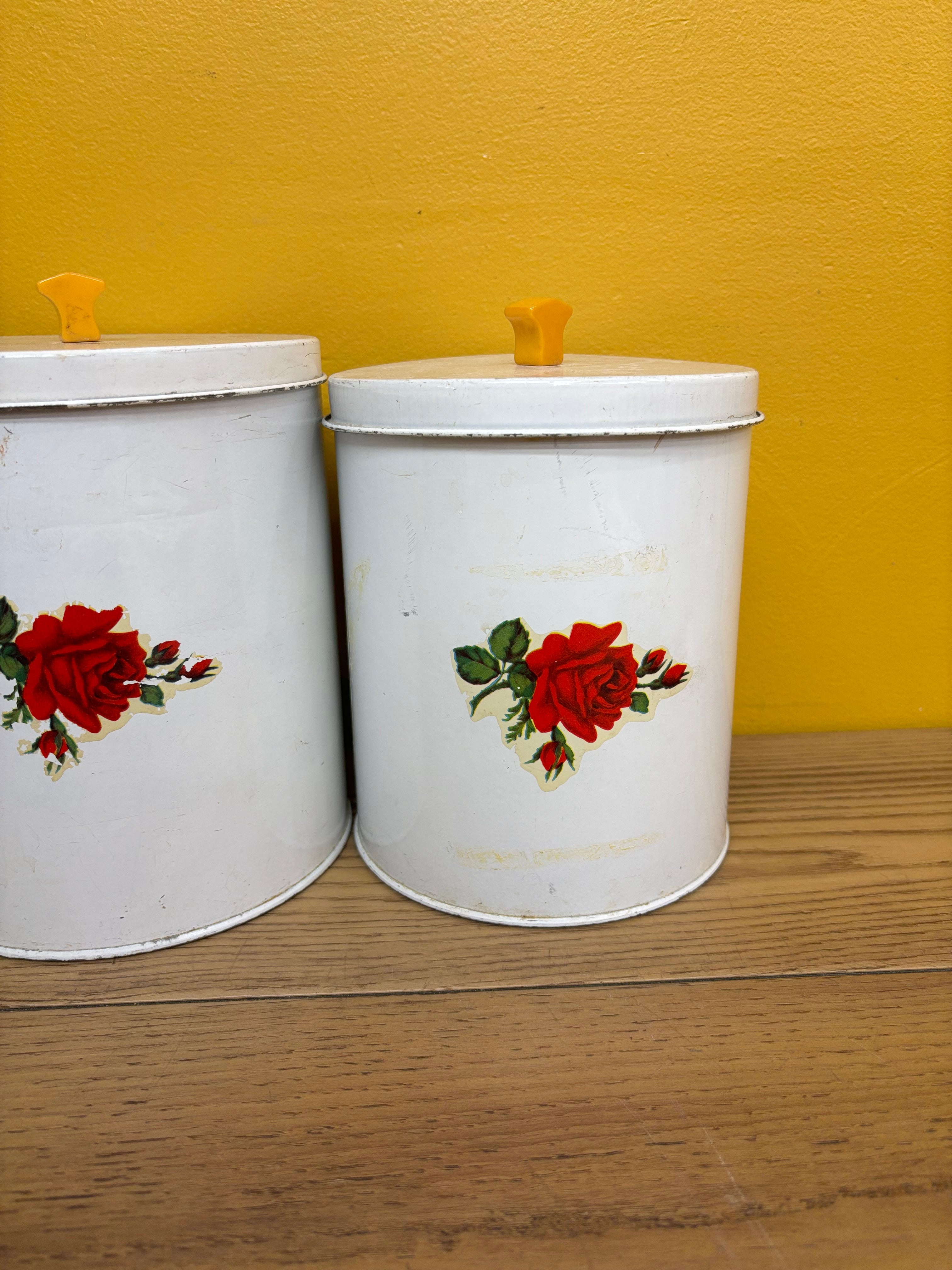 (2) Tin Floral Canisters