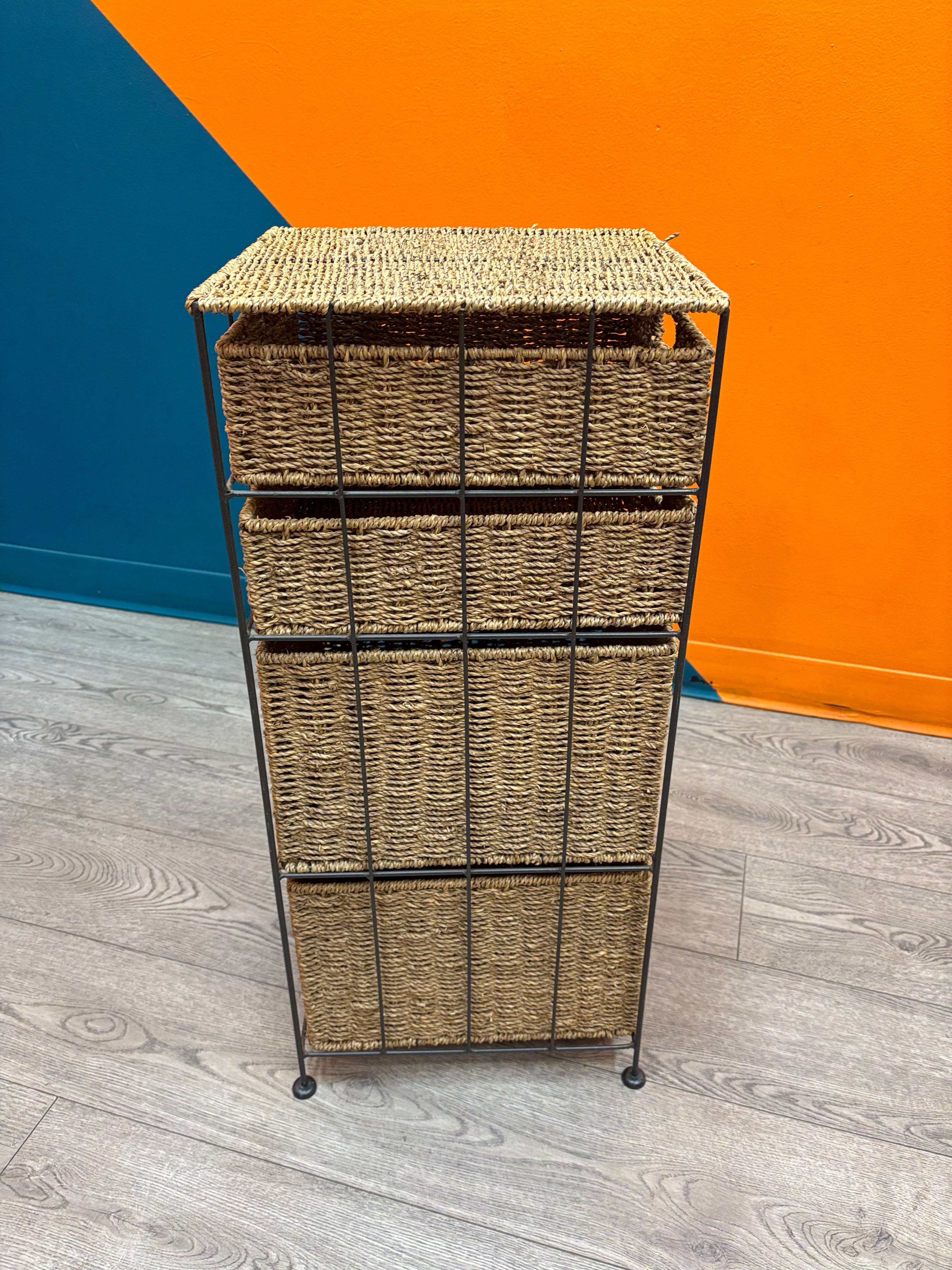 4 Drawer Wicker Storage Tower