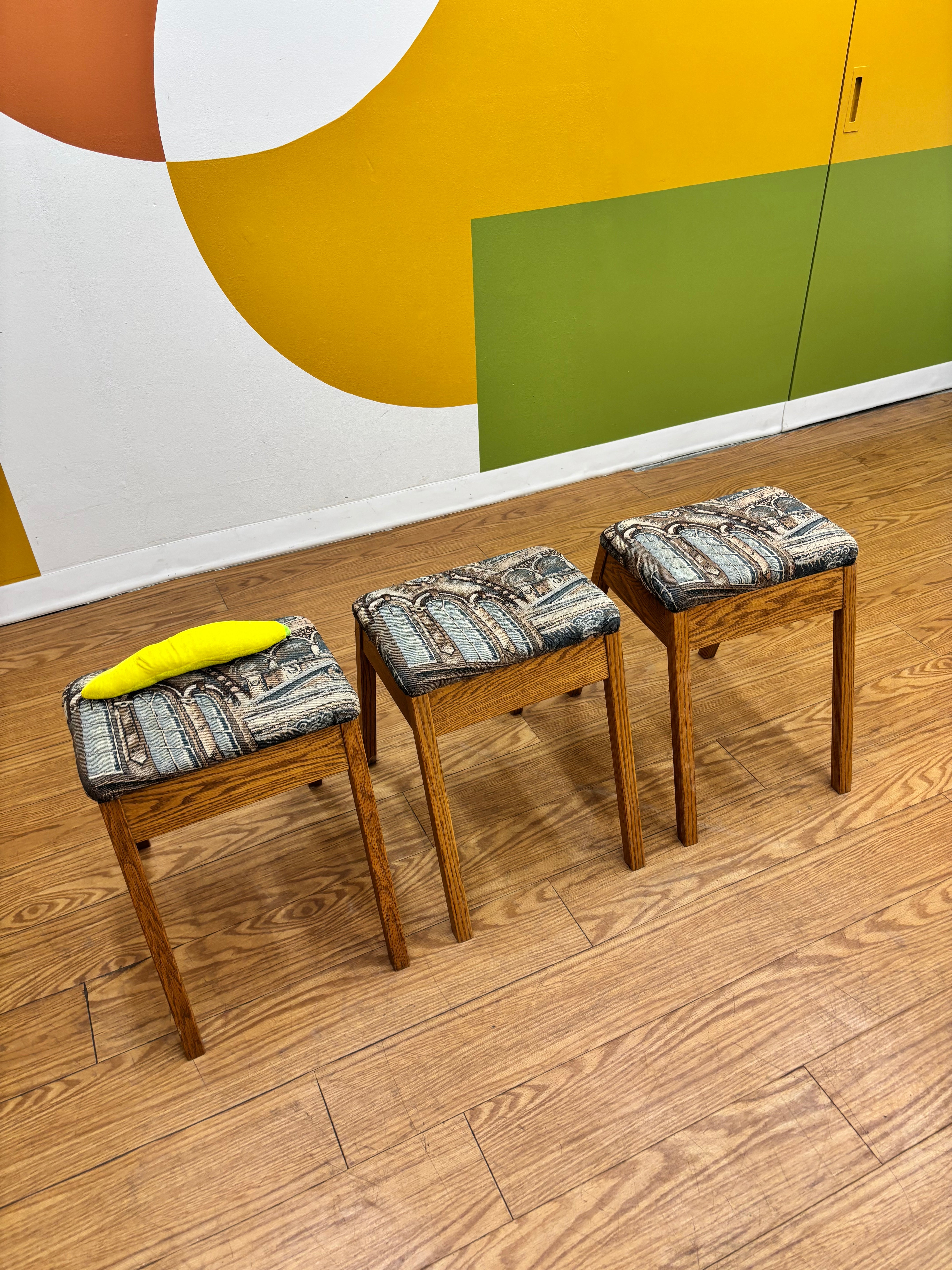 Set of 3 Low Wood Stools