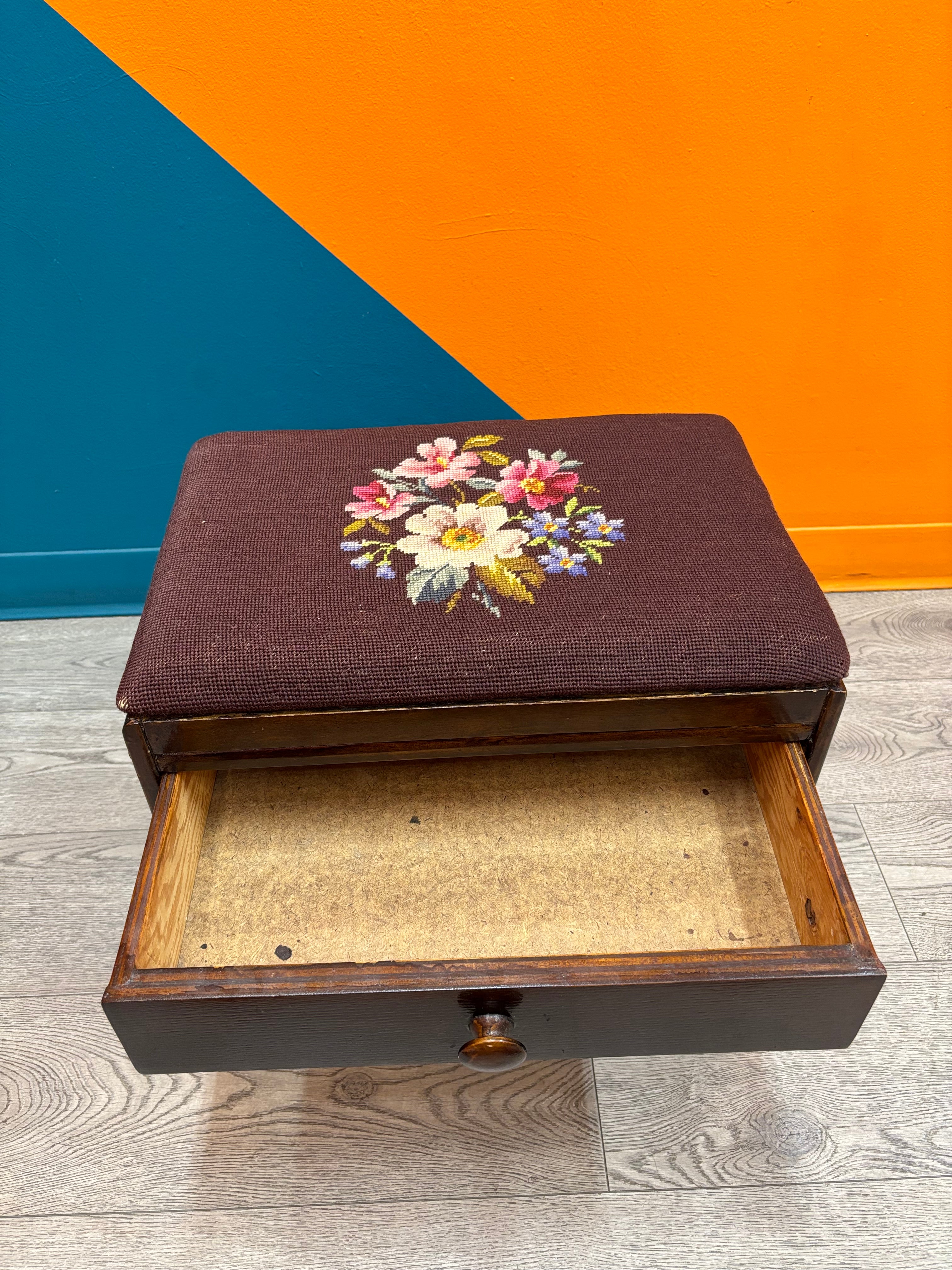 Cross Stitch Stool with Drawers